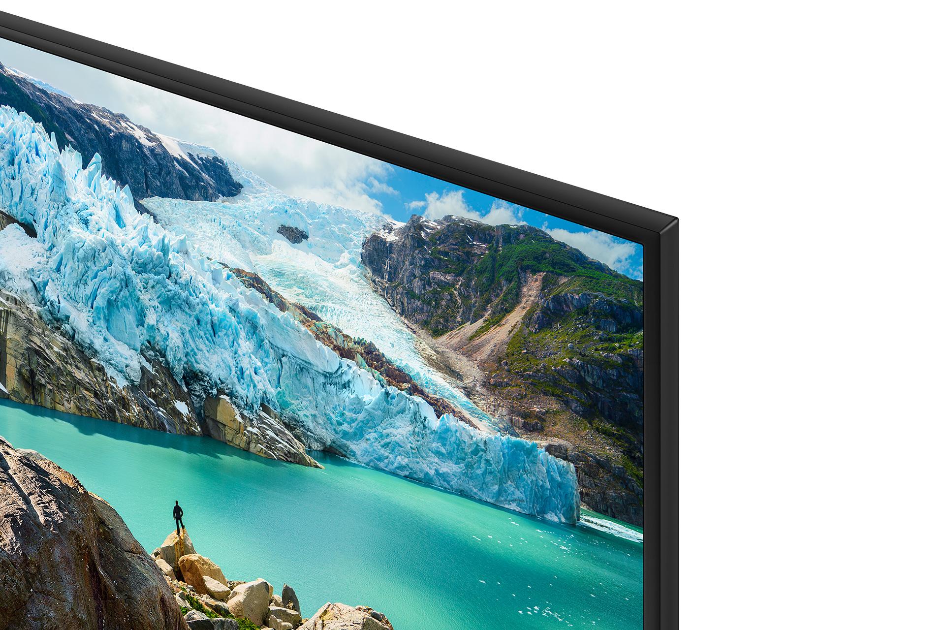 نمای لبه بالا تلویزیون سامسونگ RU7170 مدل 75 اینچ و نمایش حاشیه صفحه