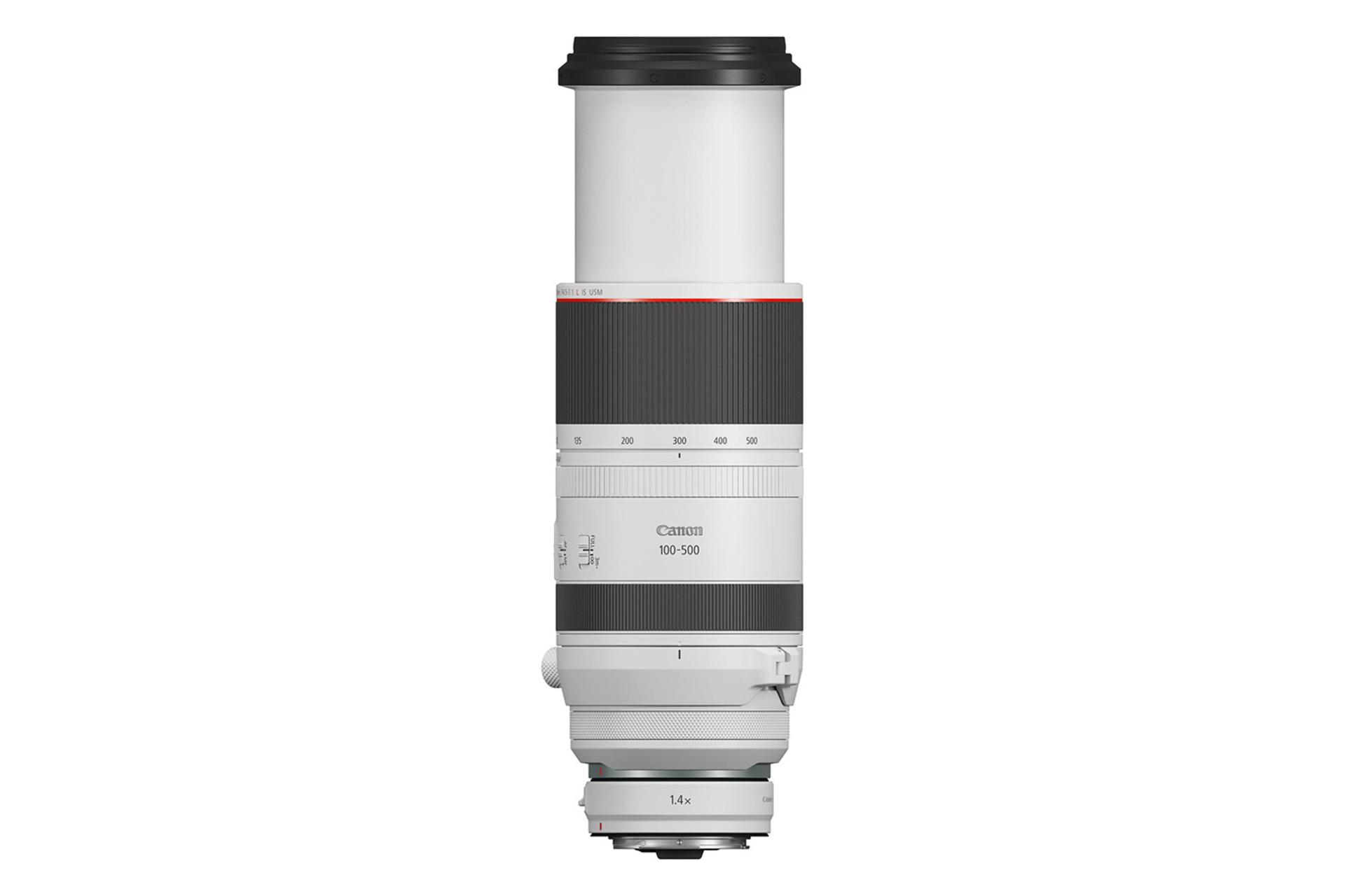 لنز کانن RF 100-500mm F4.5-7.1L IS USM نمای بغل در حالت زوم / Canon RF 100-500mm F4.5-7.1L IS USM