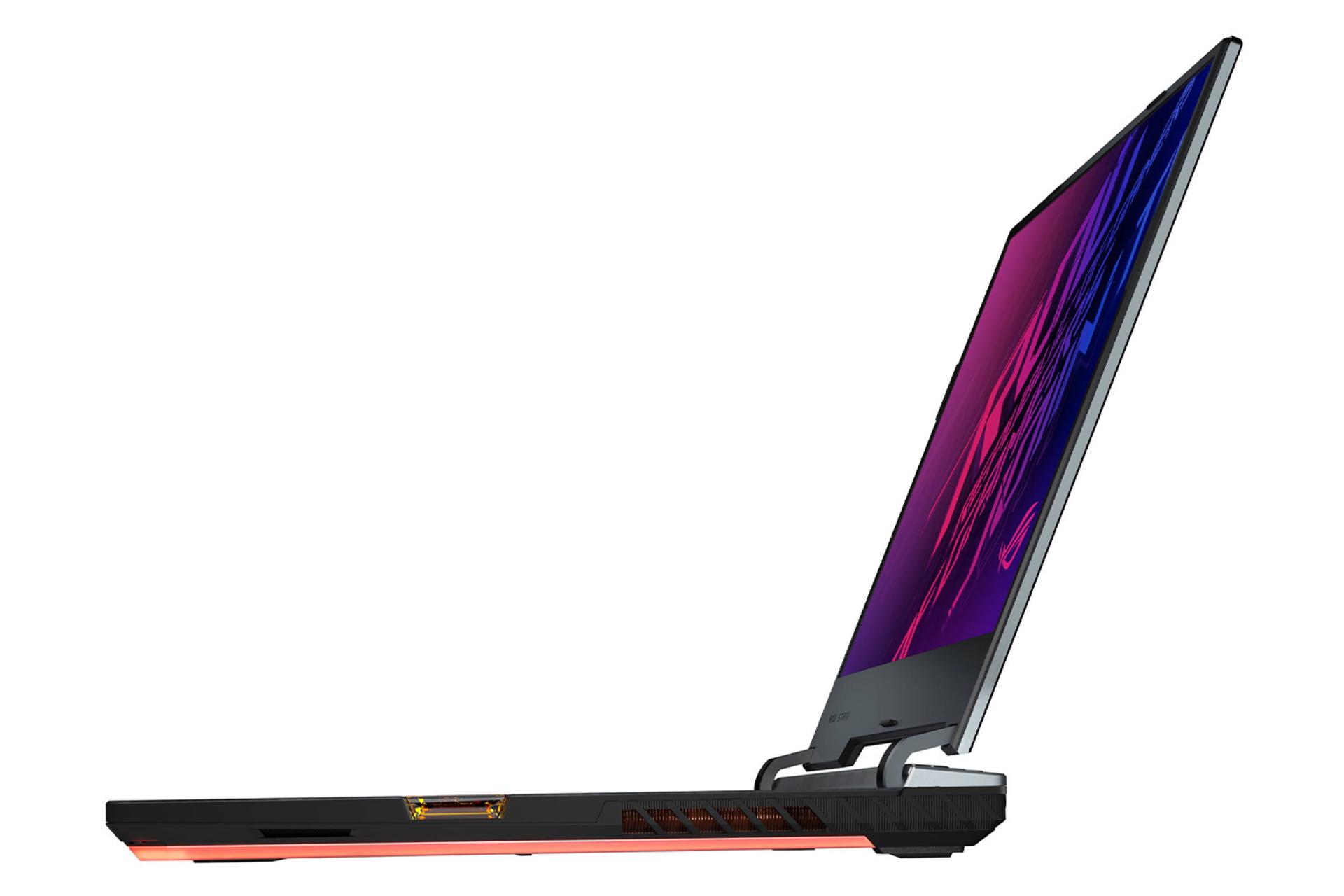 لپ‌تاپ Asus ROG Strix G731GU نمای بغل خروجی هوا و صفحه نمایش / Asus ROG Strix G731GU