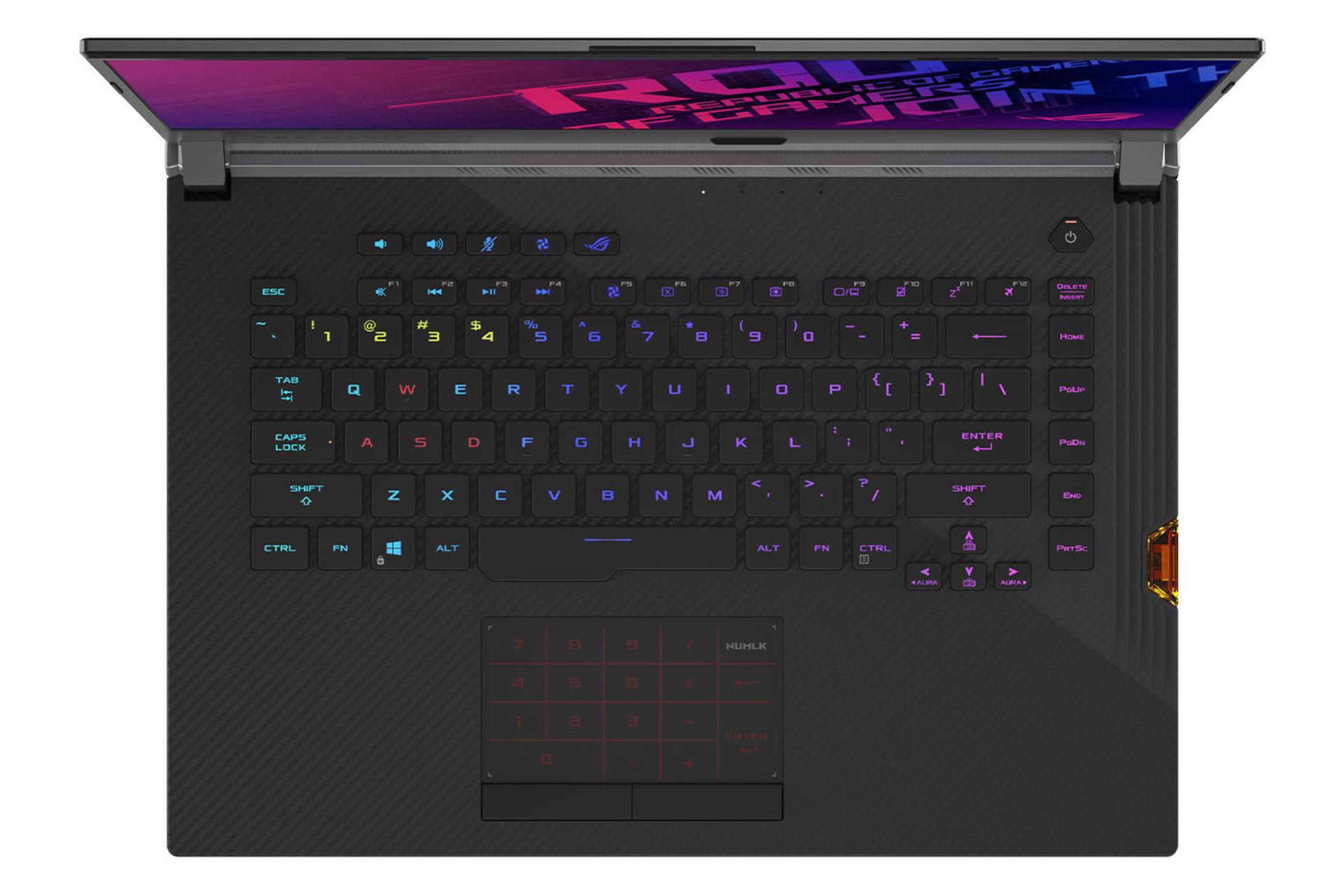لپ‌تاپ Asus ROG Strix G731GU نمای بالا و صفحه نمایش و صفحه کلید/ Asus ROG Strix G731GU