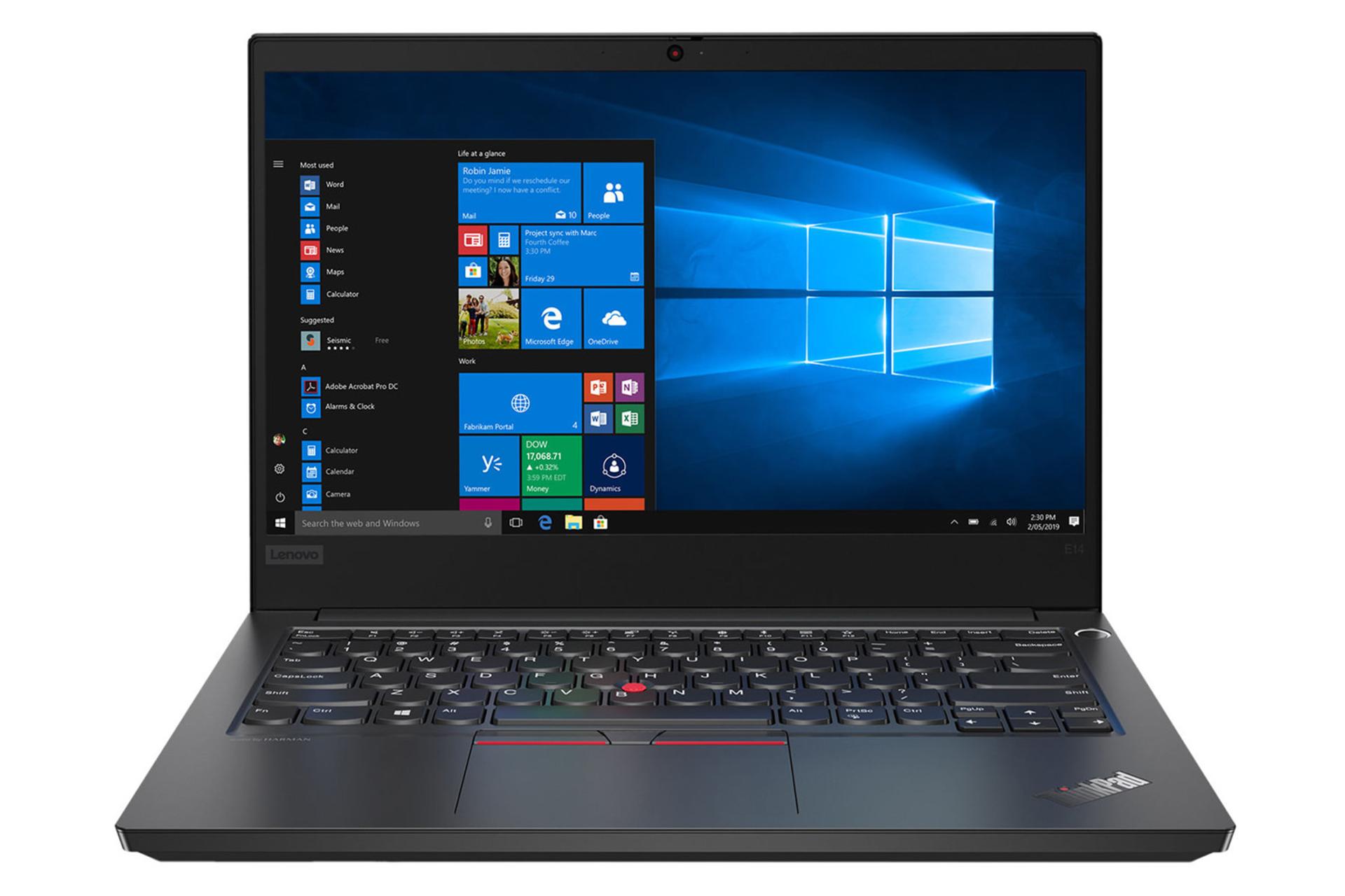 لپ‌تاپ تینک پد E14 لنوو نمای جلو صفحه نمایش و صفحه کلید / Lenovo ThinkPad E14