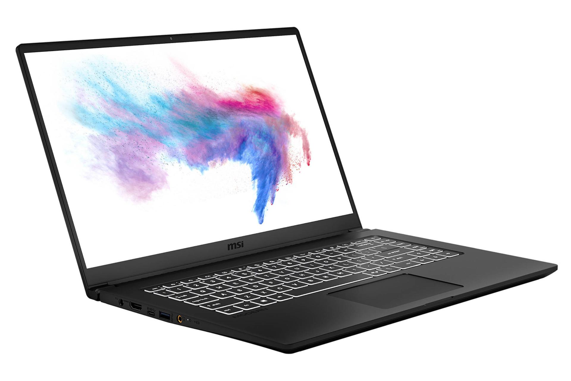 لپ‌تاپ مدرن 15 A10RB ام اس آی در حالت باز -  صفحه کلید و صفحه نمایش  /  MSI Modern 15 A10RB