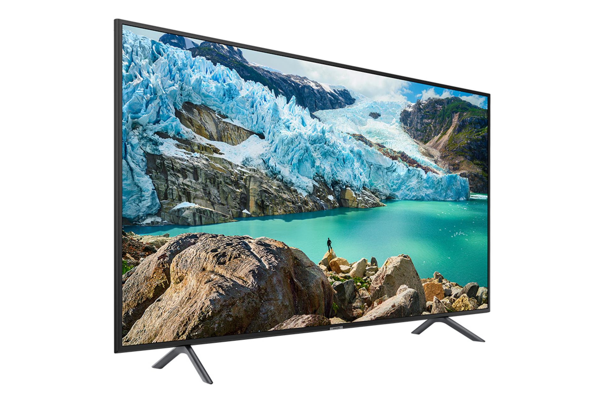 نمای نیمرخ چپ تلویزیون سامسونگ RU7170 مدل 50 اینچ و نمایش پایه ها