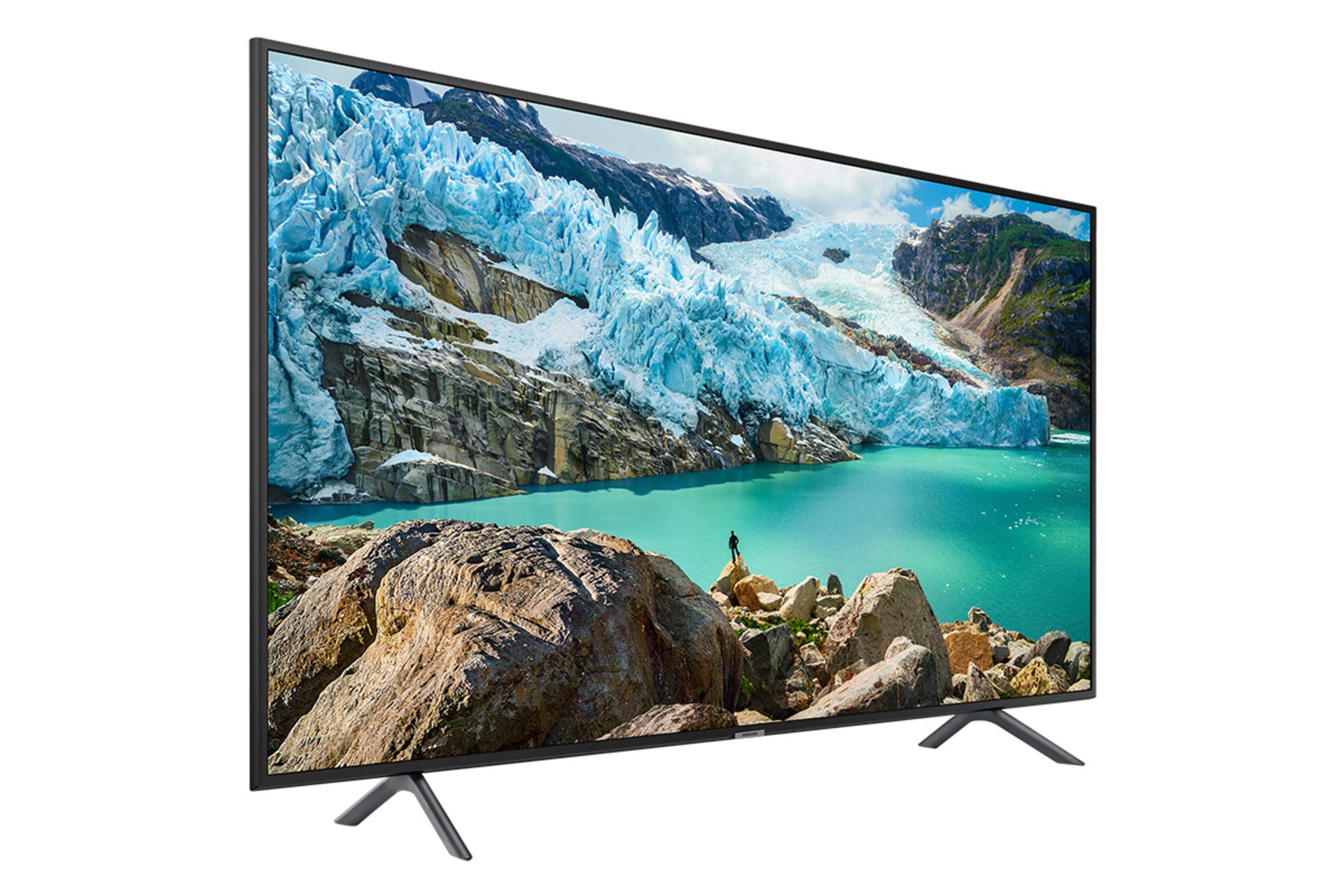 نمای نیمرخ چپ تلویزیون سامسونگ RU7170 مدل 43 اینچ با صفحه روشن