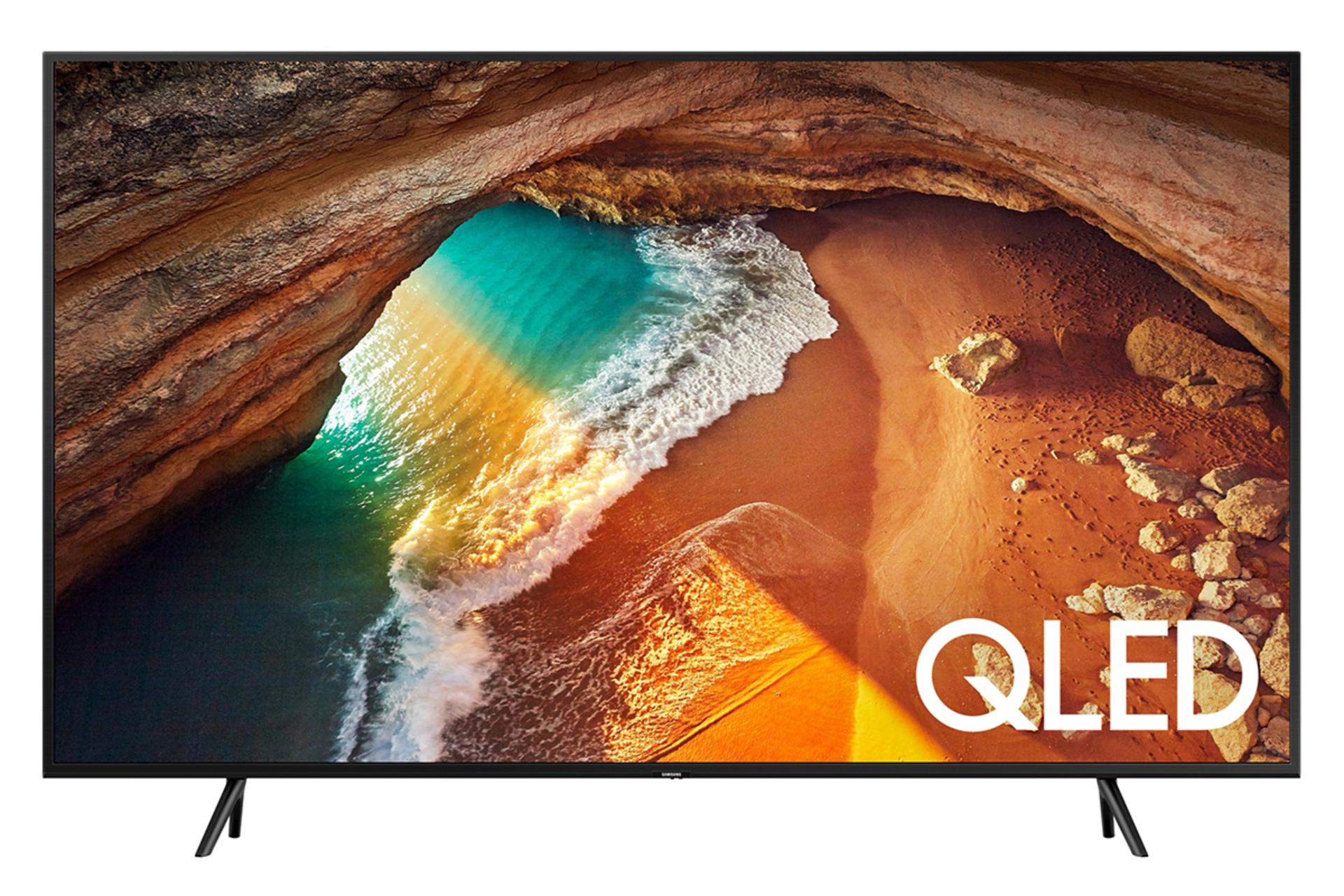 نمای جلو تلویزیون سامسونگ Q60R مدل 55 اینچ با صفحه روشن