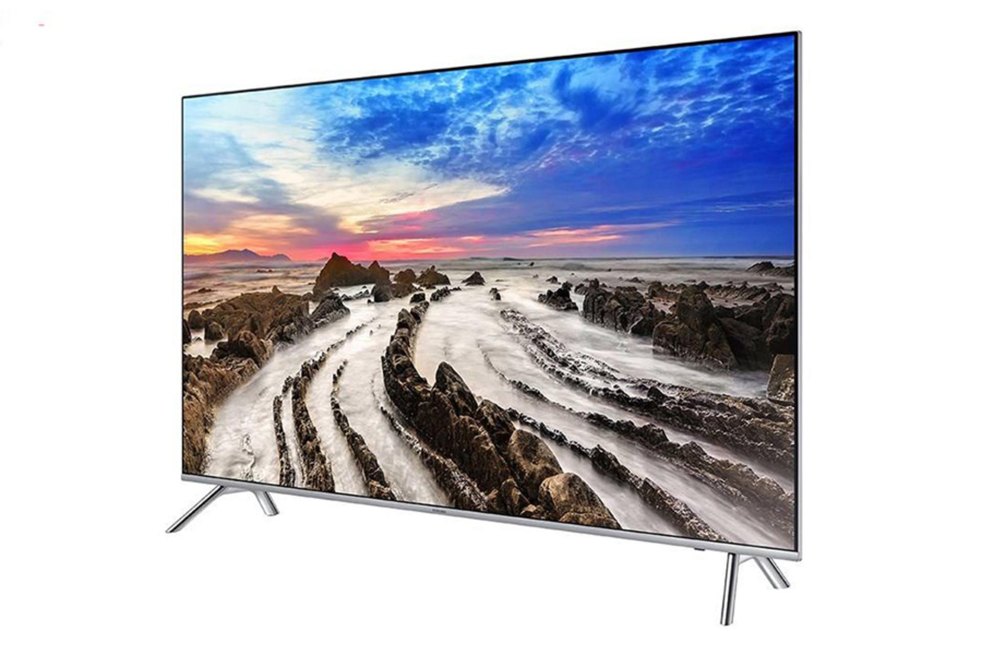نمای نیمرخ راست تلویزیون سامسونگ MU8990 مدل 55 اینچ و نمایش پایه ها