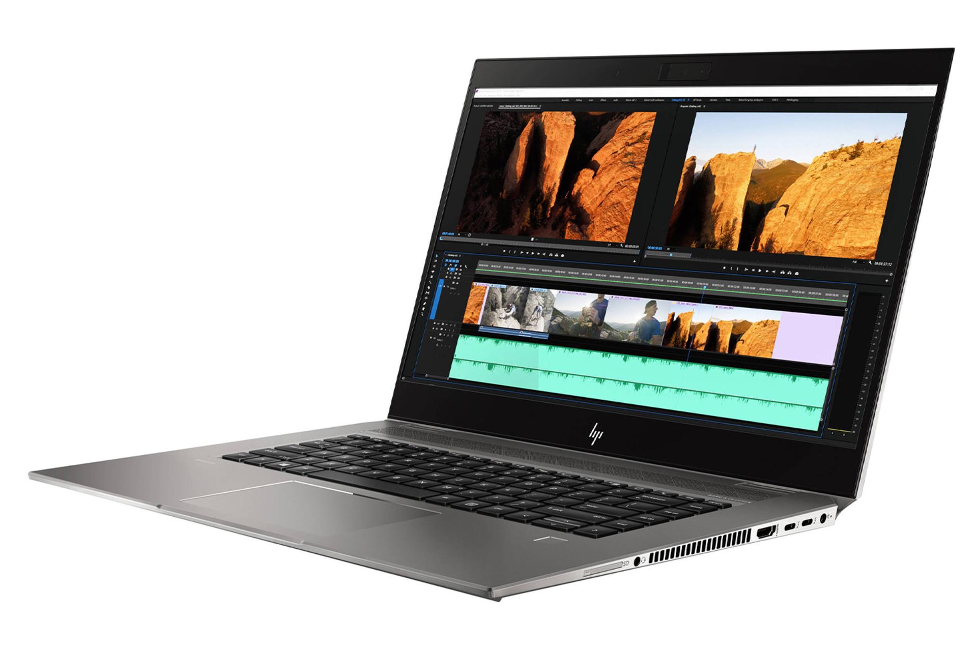 لپ‌تاپ HP ZBook 15 Studio G5 Mobile Workstation نمای بغل صفحه کلید و صفحه نمایش و پورت ها و خروجی 