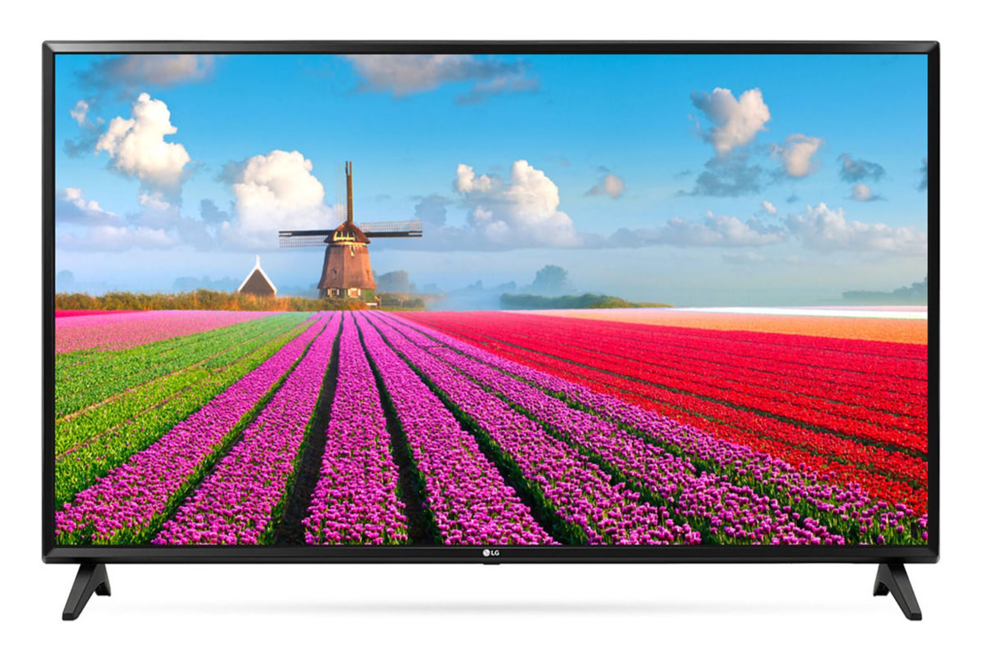 نمای جلو  تلویزیون ال جی LJ5500 مدل 43 اینچ با رنگ مشکی و صفحه روشن