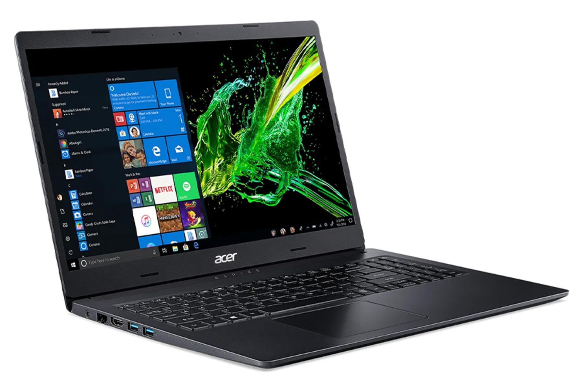 لپ‌تاپ اسپایر A315-55G-52TF ایسر نمای بغل صفحه کلید و صفحه نمایش و پورت ها / Acer Aspire A315-55G-