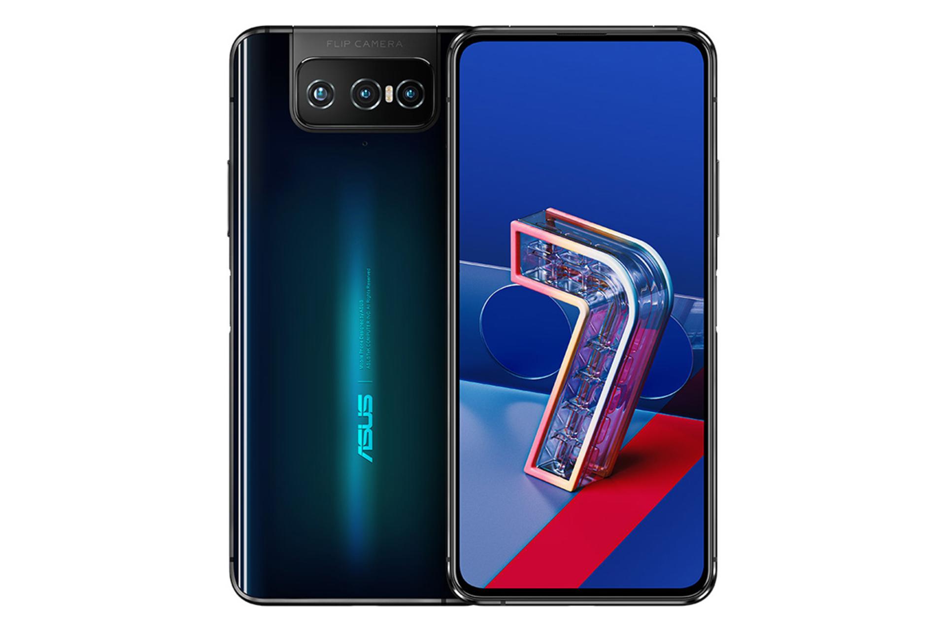 گوشی ایسوس ذن فون 7 پرو رنگ مشکی از نمای پشت و جلو