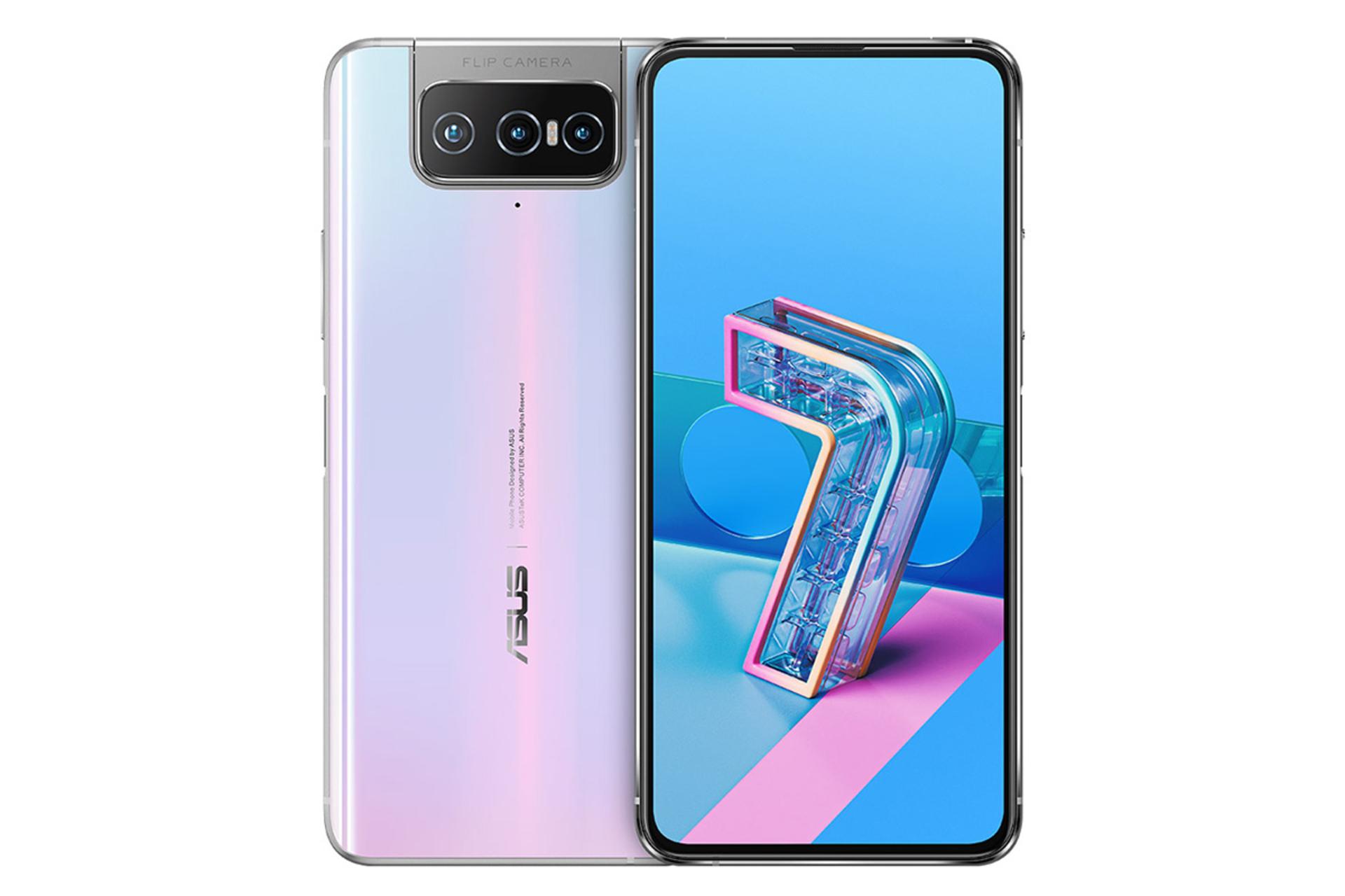 گوشی ایسوس ذن فون 7 رنگ سفید از نمای پشت و جلو