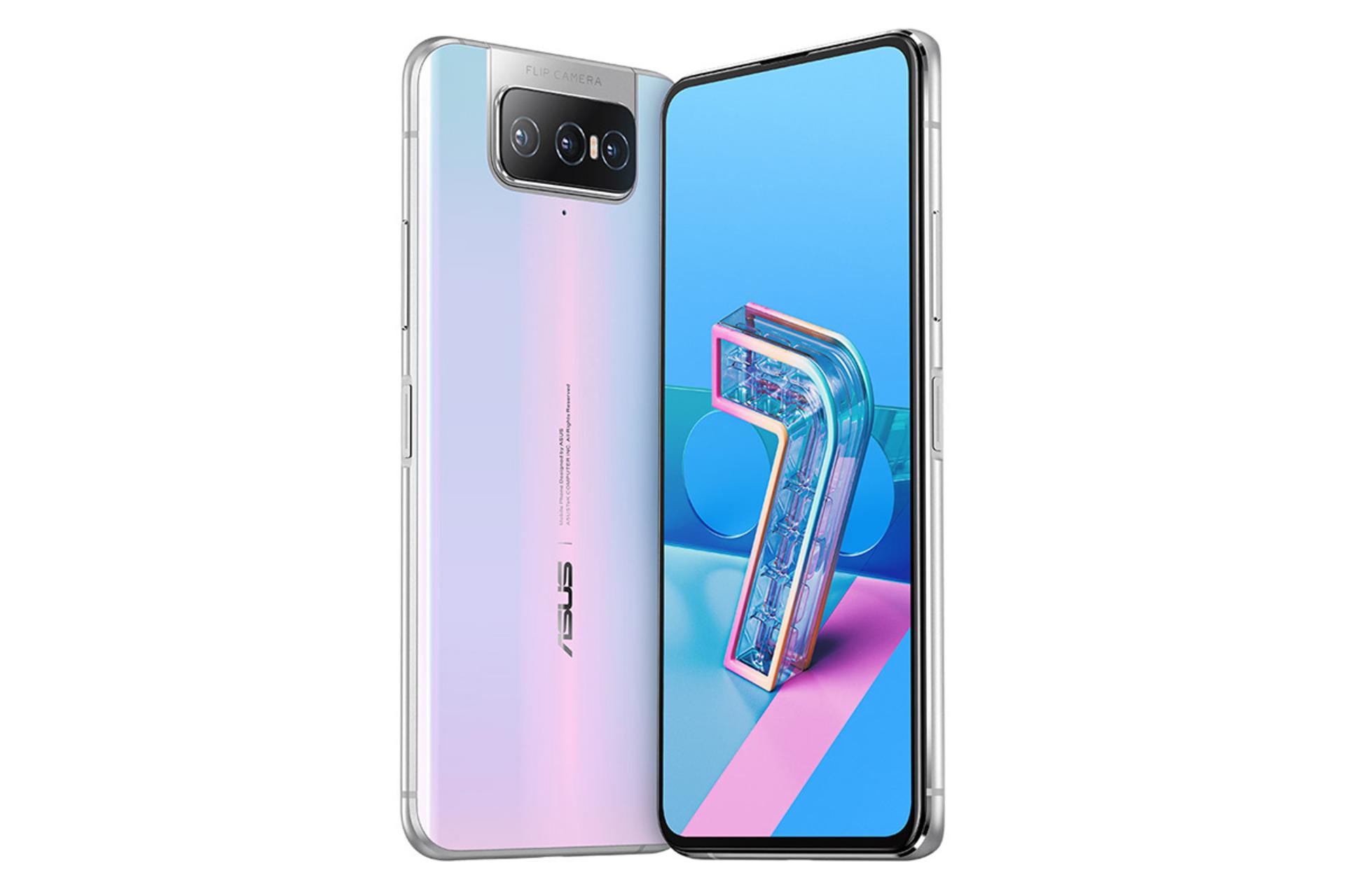 گوشی ایسوس ذن فون 7 پرو رنگ سفید از نمای پشت و جلو