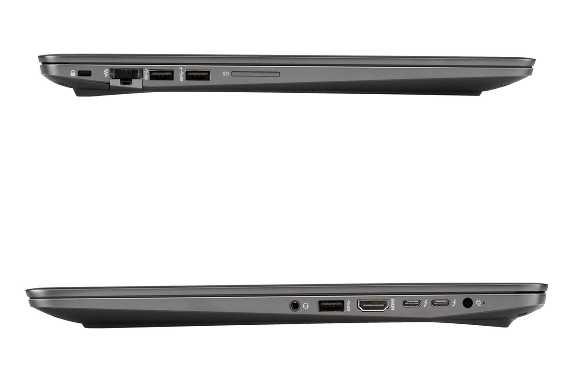 لپ تاپ اچ پی زدبوک استودیو G3 از نمای کنار و نمایش پورت ها