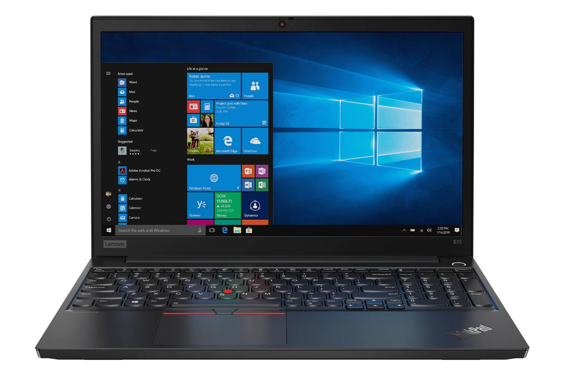 لپ‌تاپ Lenovo ThinkPad E15 نمای جلو صفحه کلید و صفحه نمایش / تینک پد E15 لنوو