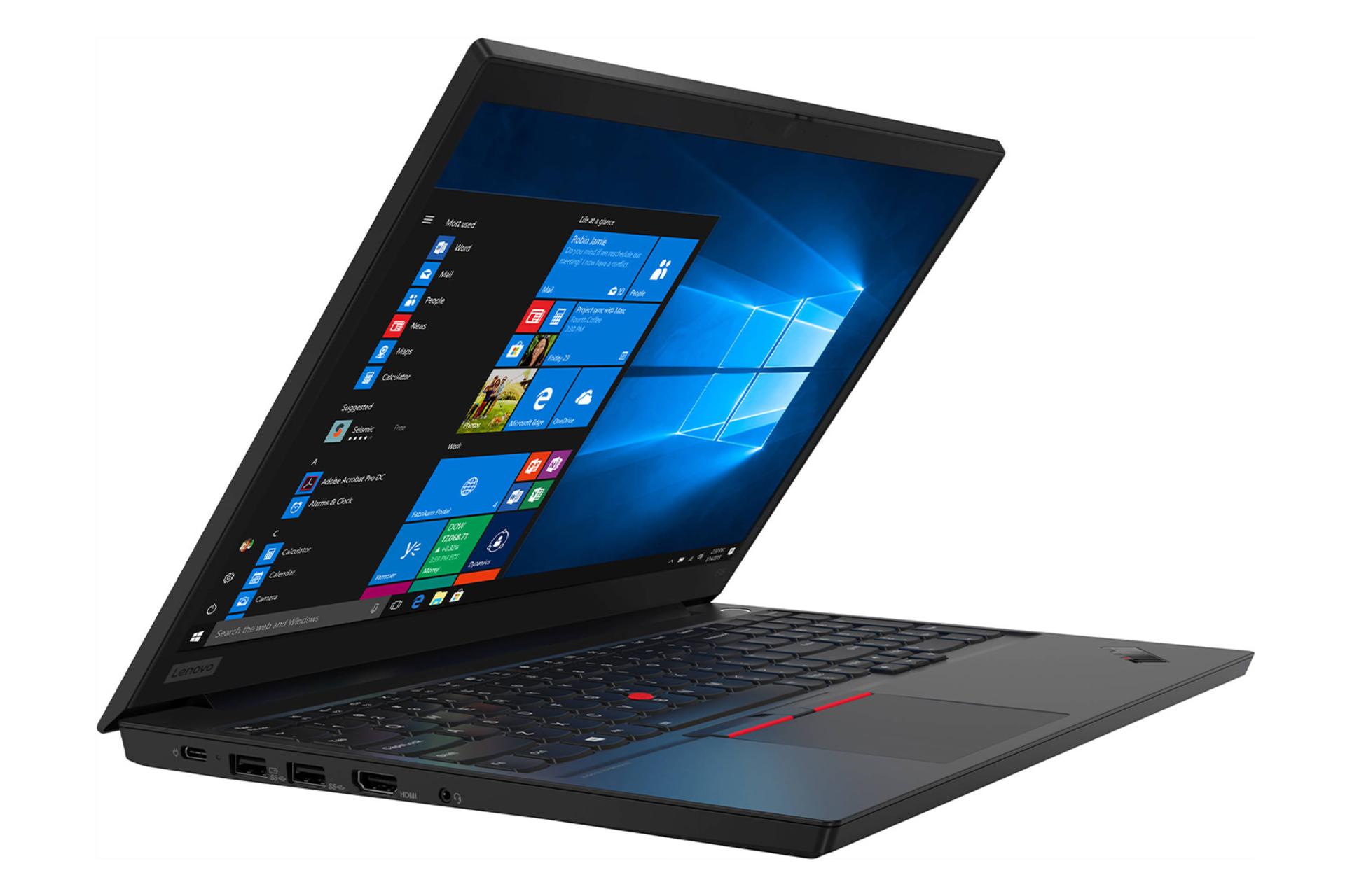 لپ‌تاپ Lenovo ThinkPad E15 نمای بغل صفحه کلید و صفحه نمایش و پورت ها / تینک پد E15 لنوو