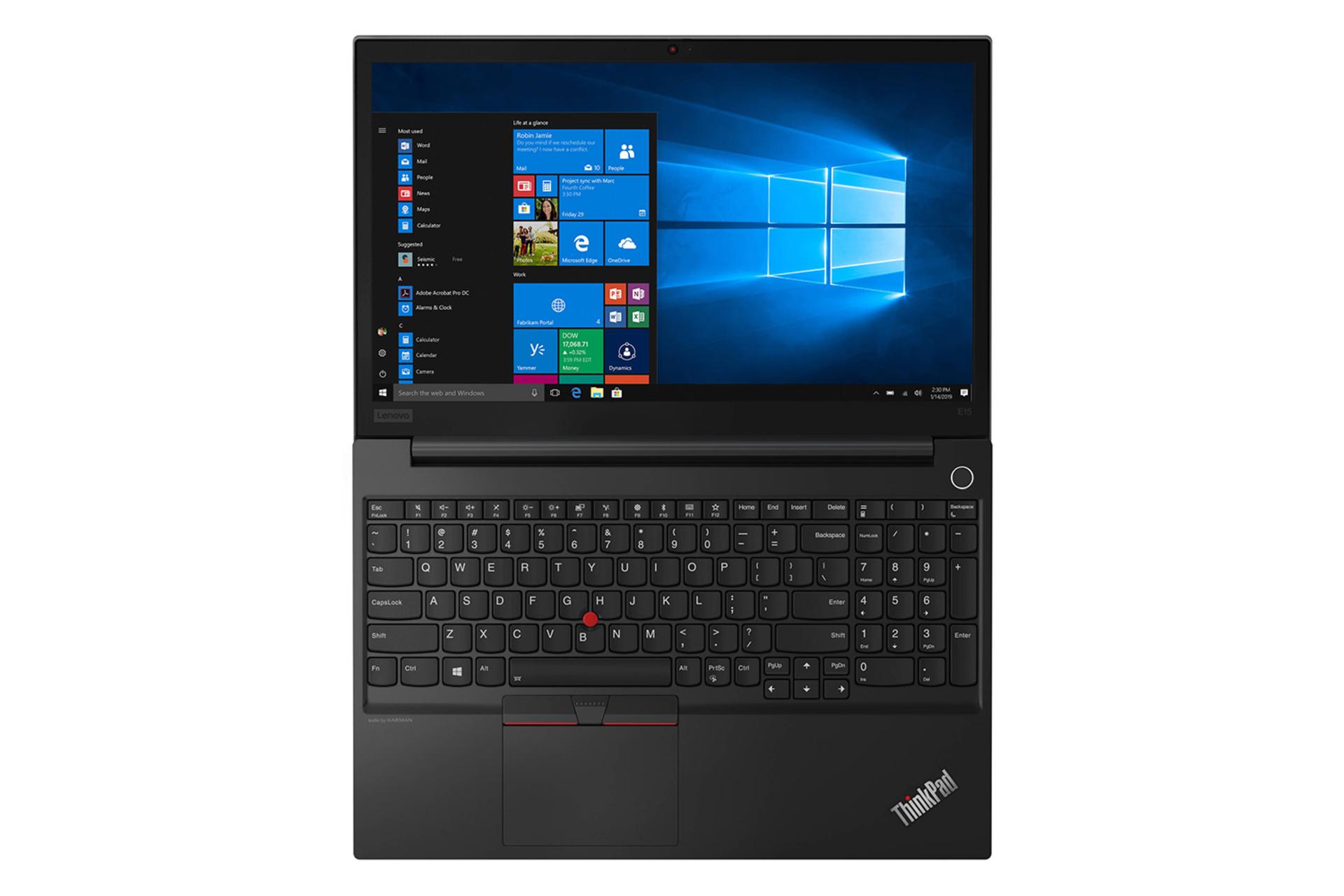 لپ‌تاپ Lenovo ThinkPad E15 نمای جلو صفحه کلید و صفحه نمایش / تینک پد E15 لنوو