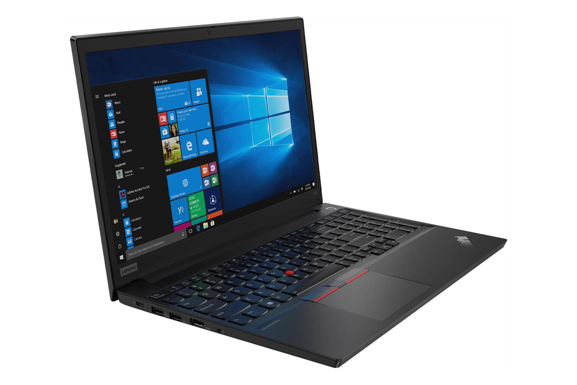 لپ‌تاپ Lenovo ThinkPad E15 نمای بغل صفحه کلید و صفحه نمایش و پورت ها / تینک پد E15 لنوو
