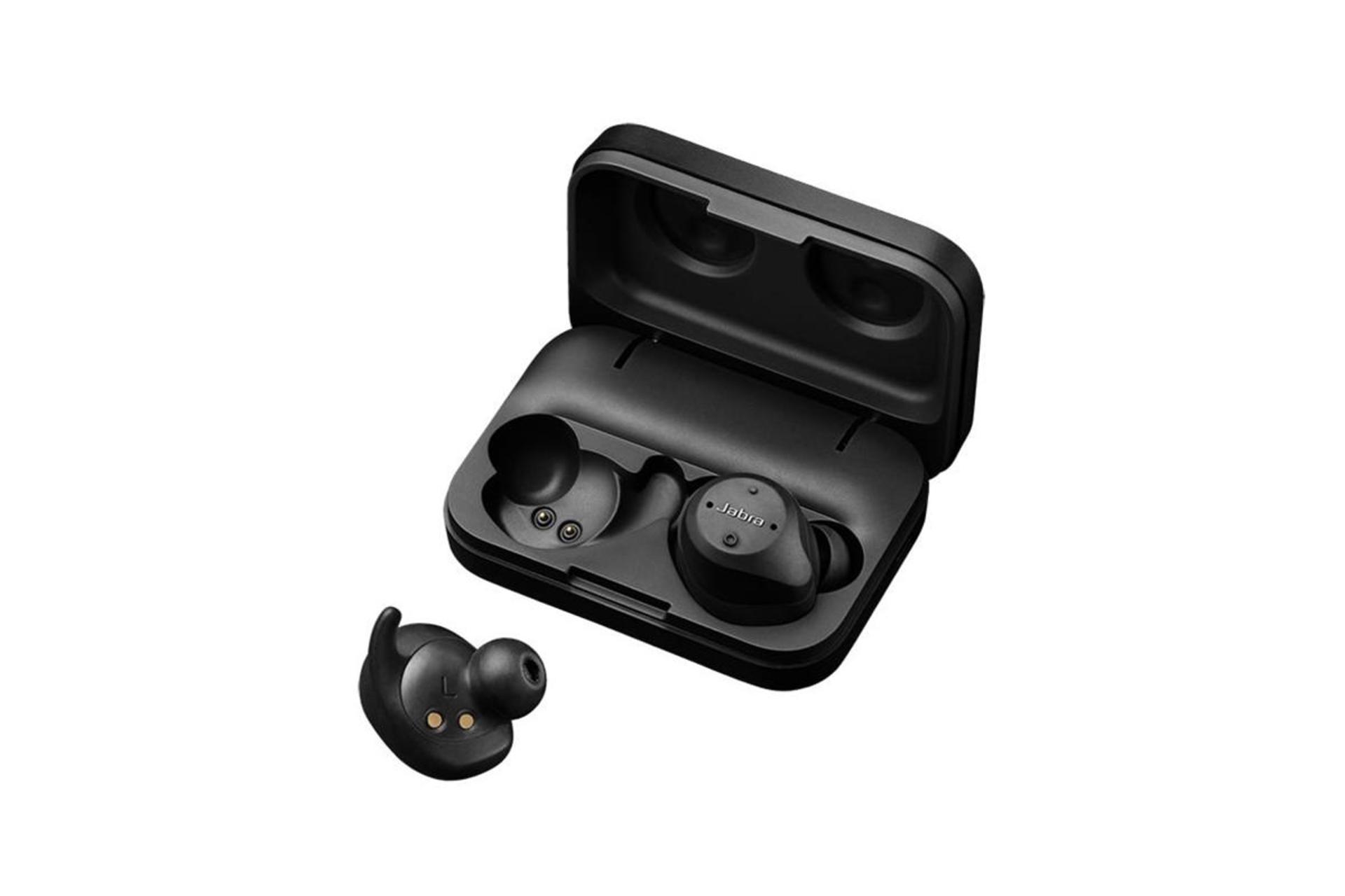محفظه شارژ مشکی هدفون جبرا  Jabra Elite Sport black earbuds 