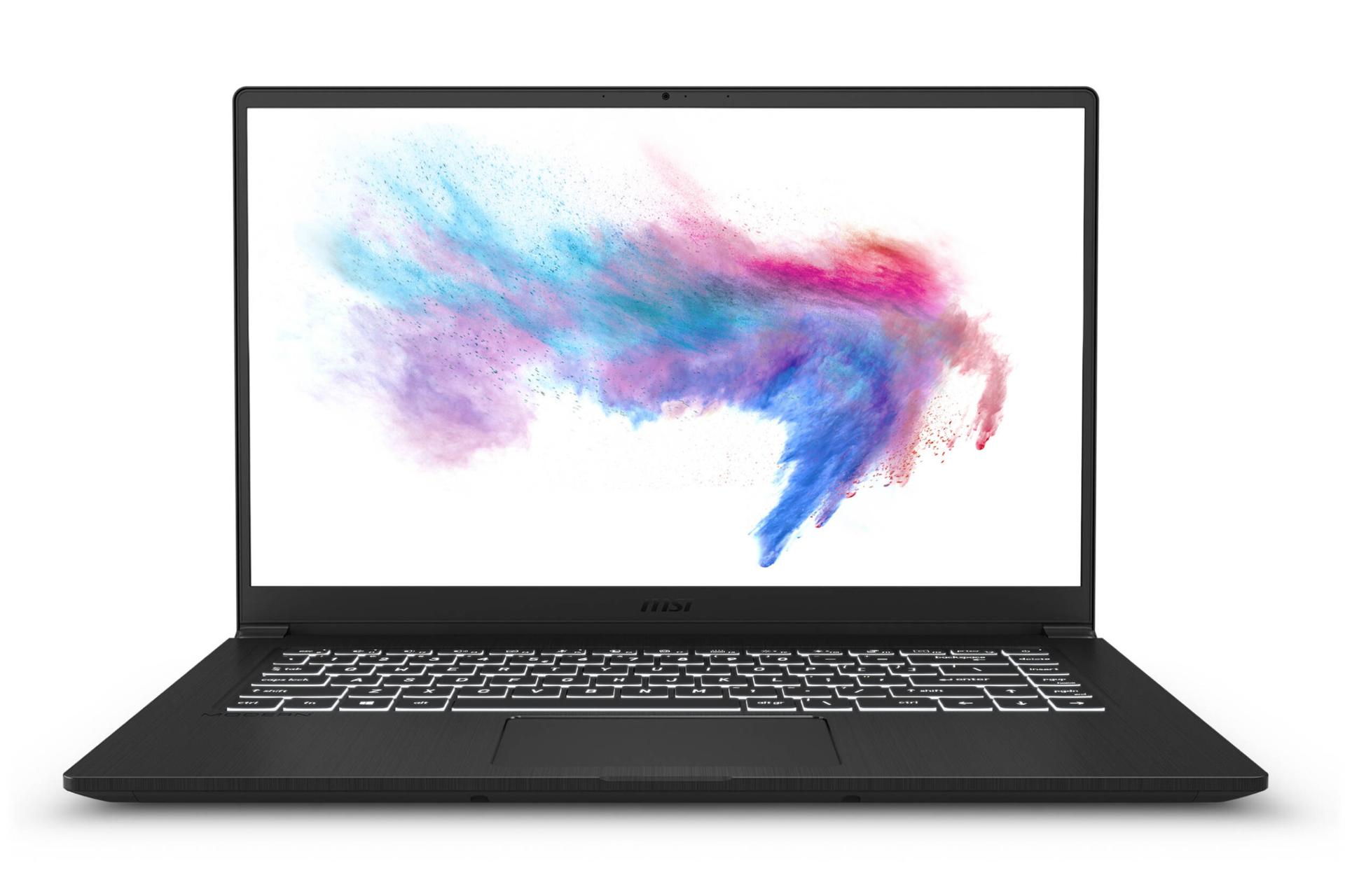 لپ تاپ ام اس آی مدرن 15 A10RAS از نمای جلو با صفحه روشن