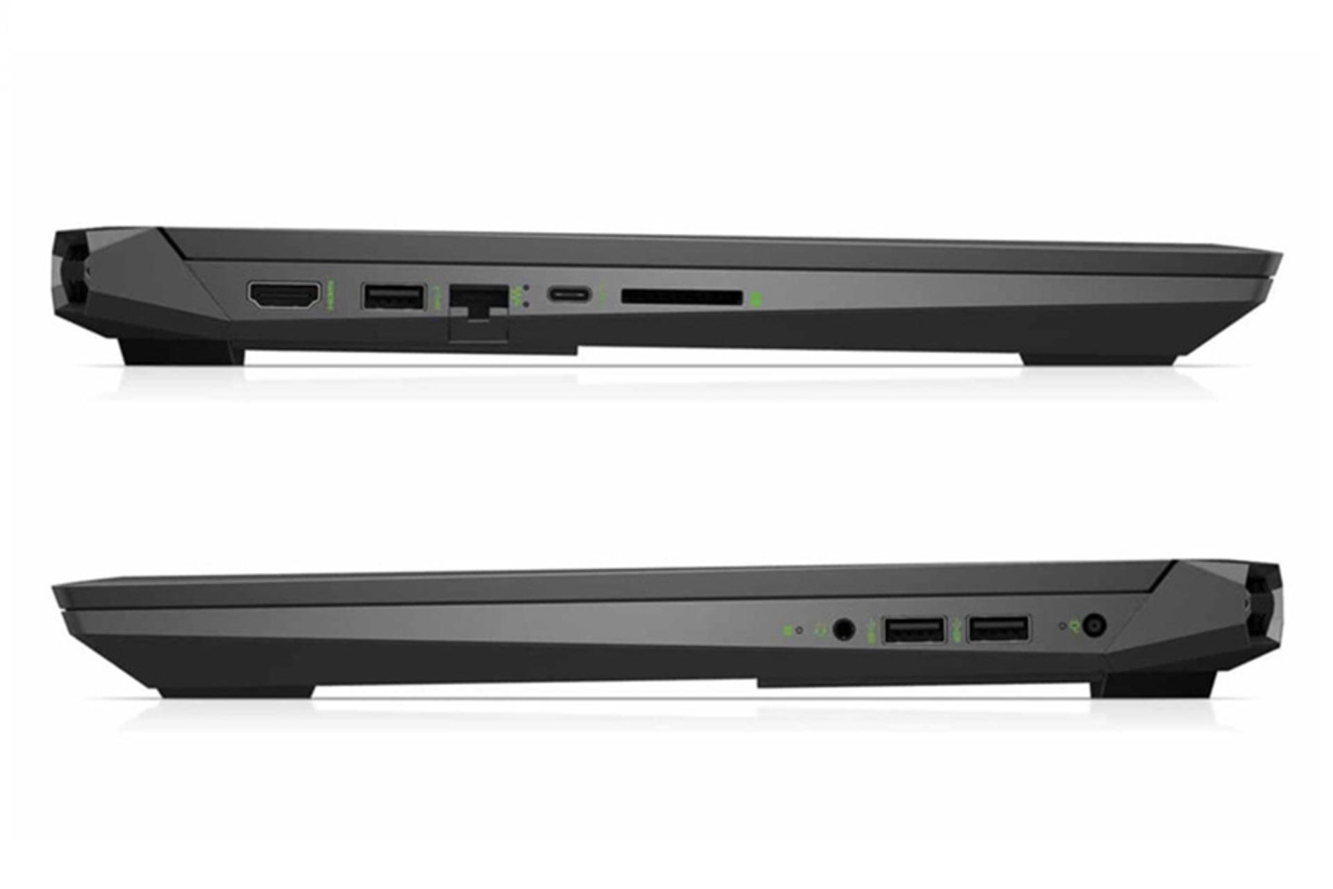 نمای کنار لپ تاپ اچ پی پاویلیون 15-DK1020NA و نمایش پورت های هر دو طرف