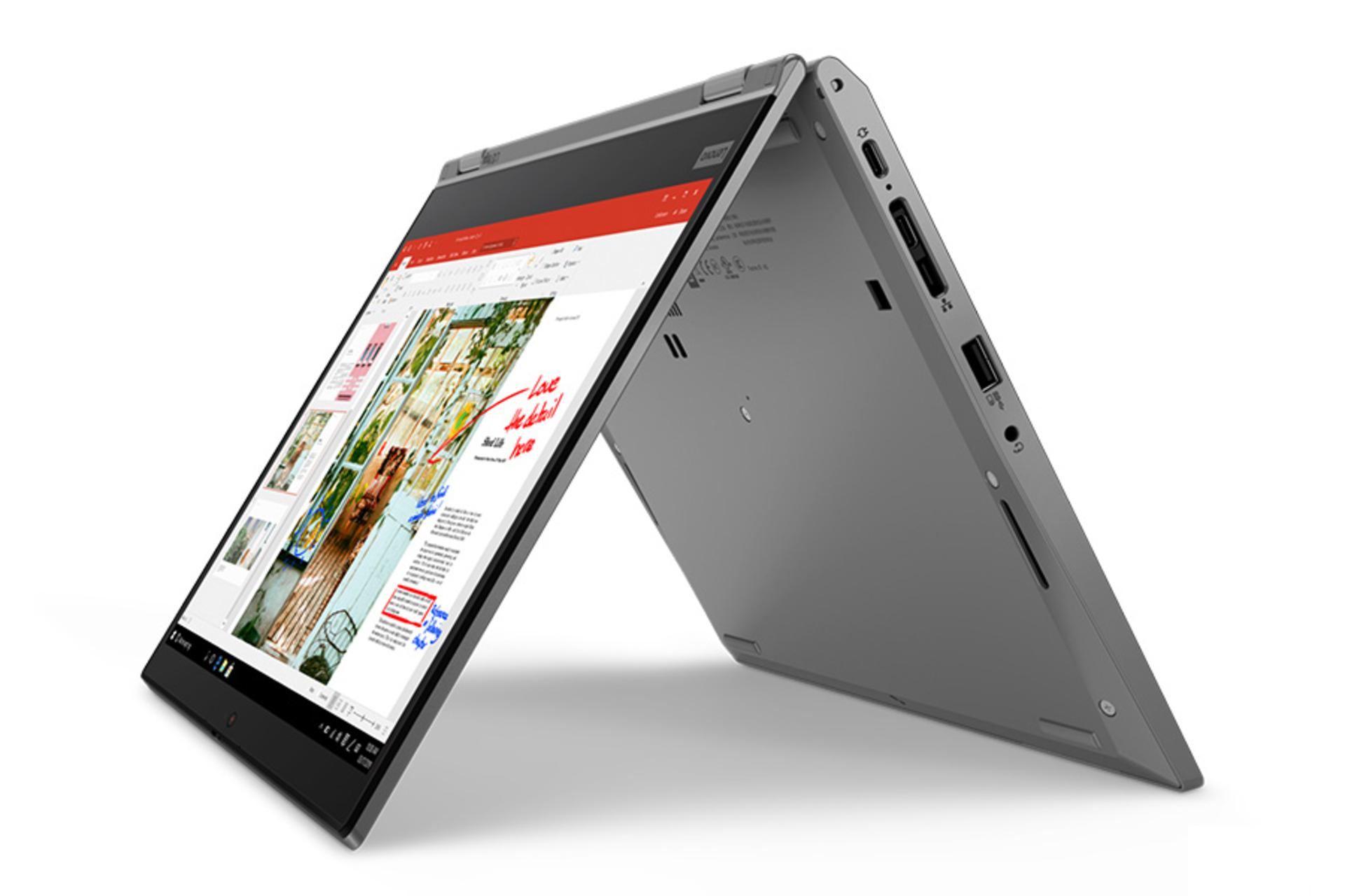 نمای کنار لپ تاپ لنوو تینک پد L13 یوگا در حالت تاشده