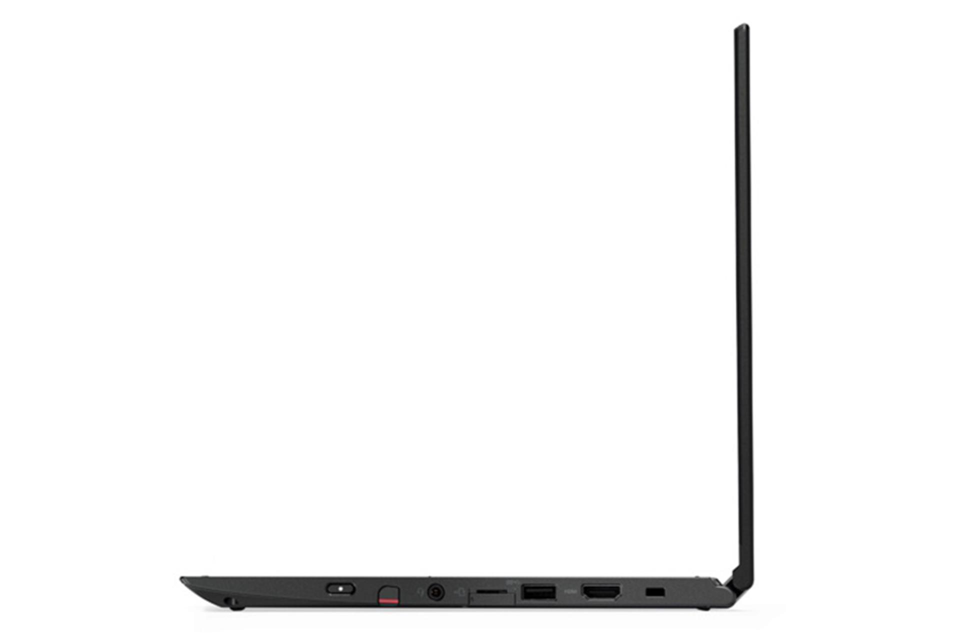 نمای کنار لپ تاپ لنوو تینک پد ایکس 380 یوگا و نمایش پورت های سمت راست