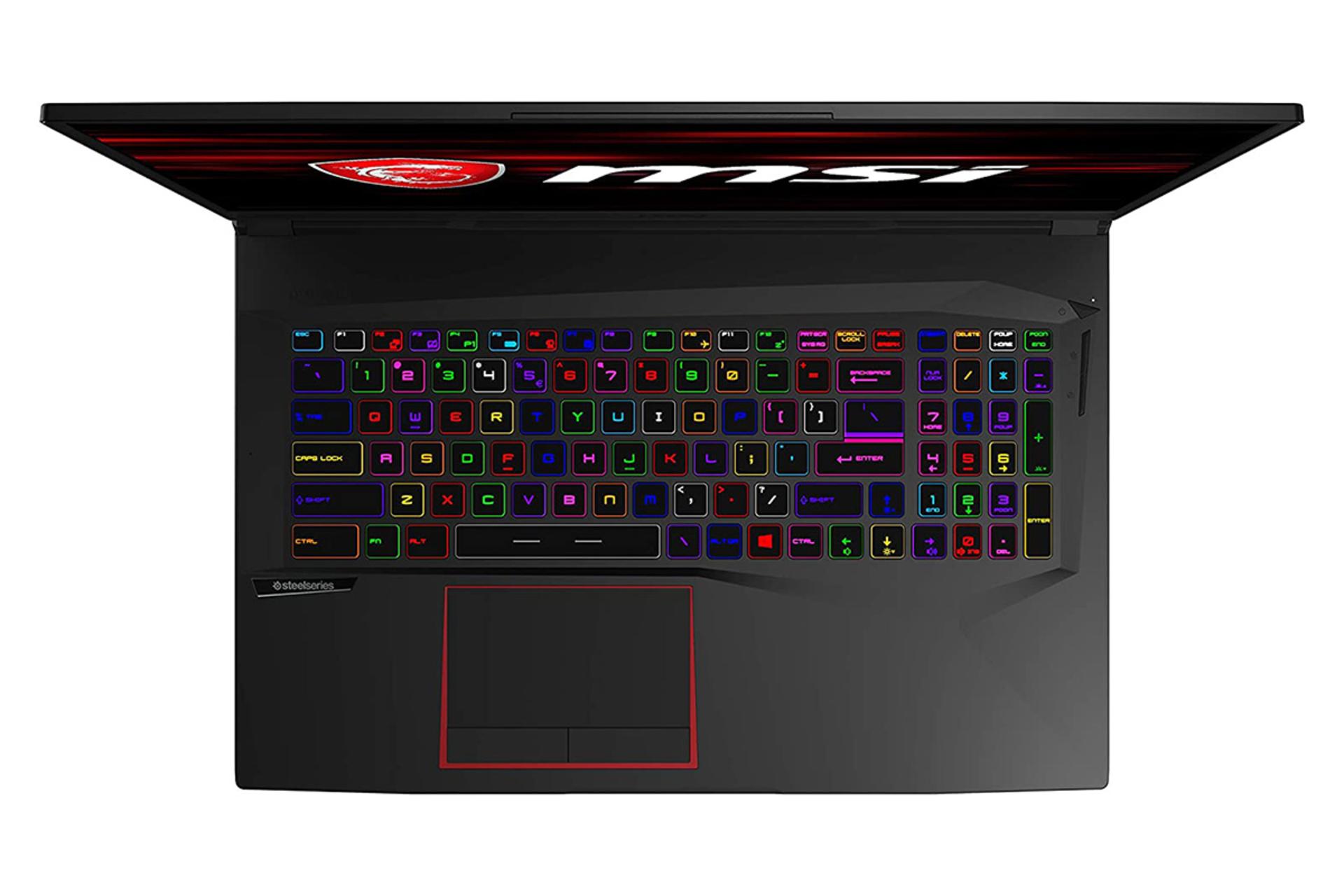 نمای بالا لپ تاپ ام اس آی GE75 ریدر 10SGS و نمایش کیبورد