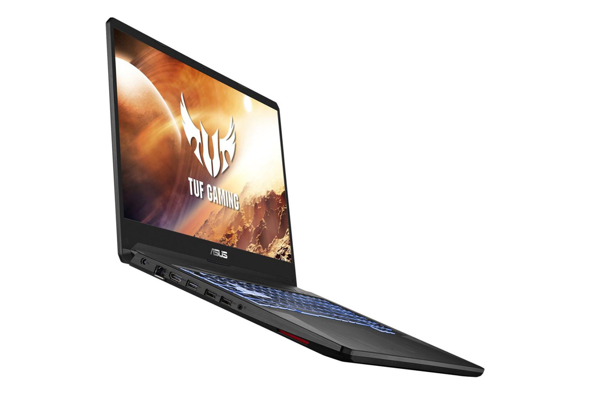 لپ‌تاپ ASUS TUF Gaming FX705DT نمای بغل صفحه کلید و صفحه نمایش و پورت ها / TUF Gaming FX705DT ایسو