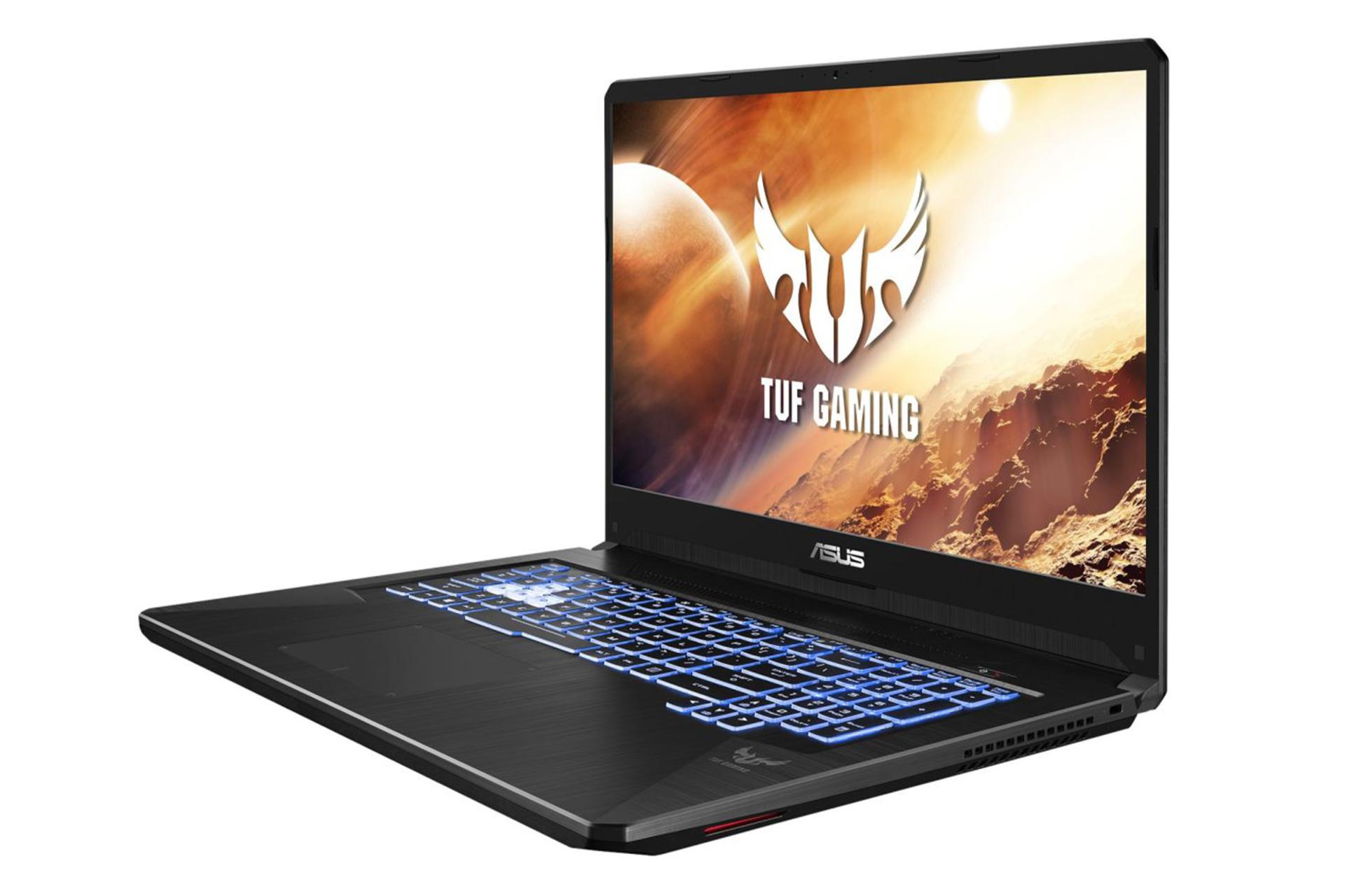 لپ‌تاپ ASUS TUF Gaming FX705DT نمای بغل صفحه کلید و صفحه نمایش و خروجی هوا / TUF Gaming FX705DT ای
