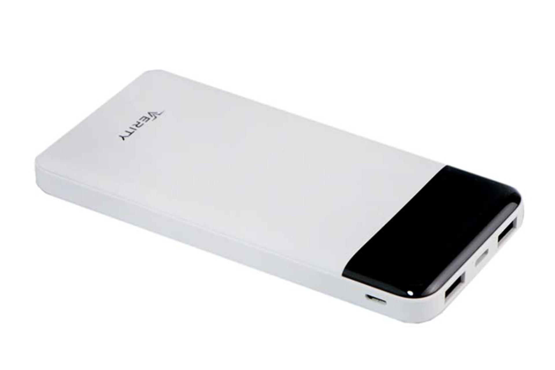 پاور بانک وریتی PU109 نمای خوابیده و محل درگاه‌ ها