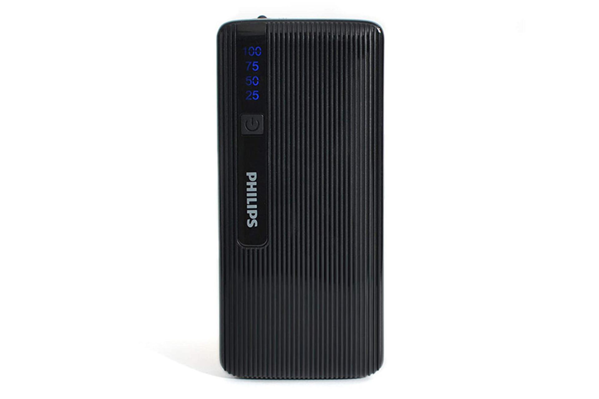 نمای روی پاوربانک فیلیپس DLP2710NB با ظرفیت 10000 میلی‌ آمپرساعت و نمایش صفحه LED