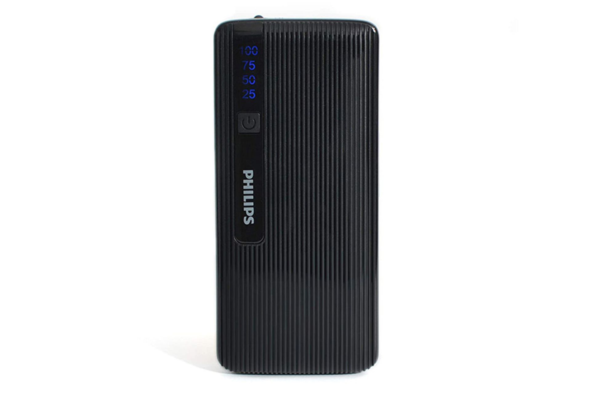 نمای روی پاوربانک فیلیپس DLP2710NB با ظرفیت 10000 میلی‌ آمپرساعت و نمایش صفحه LED