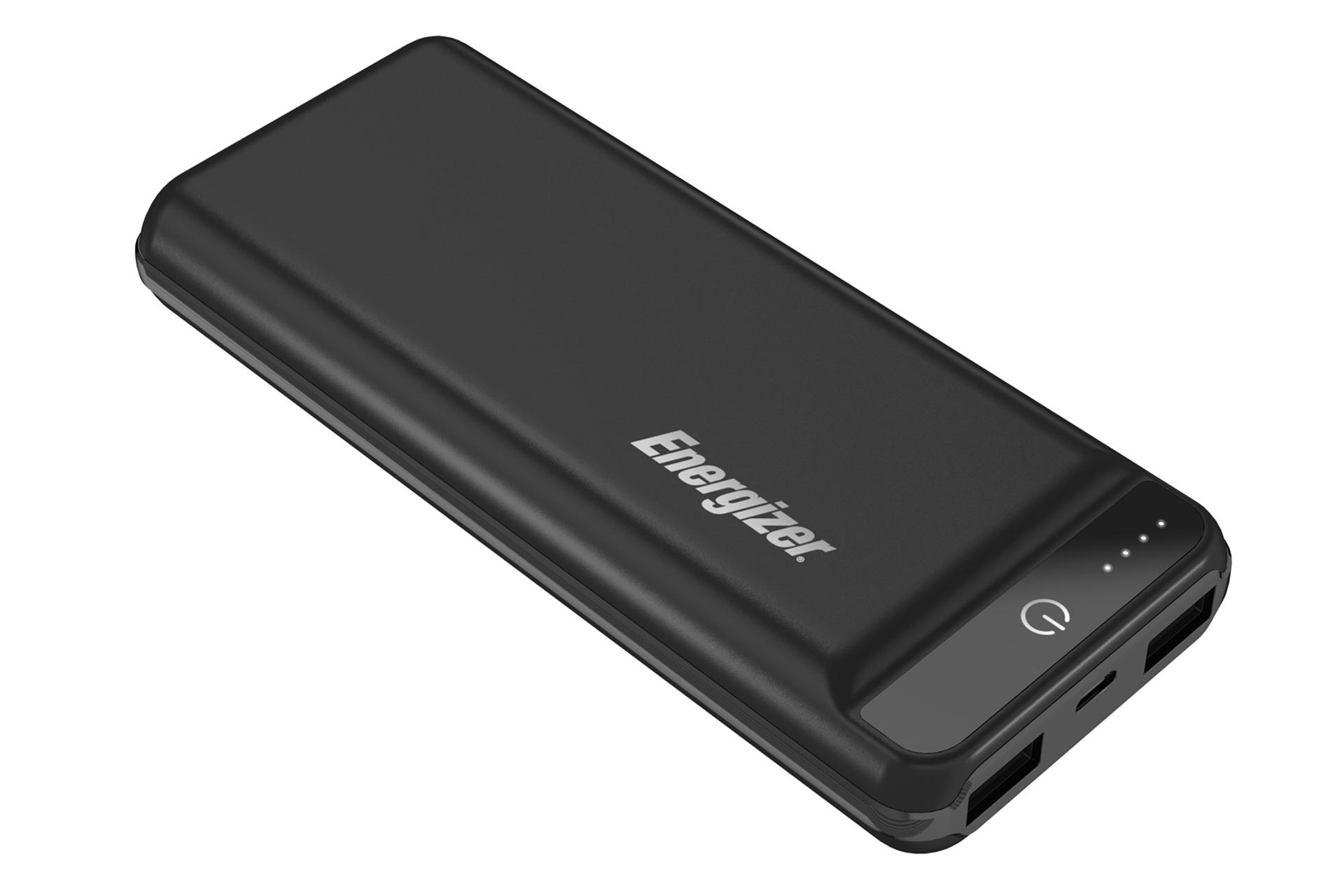 نمای خوابیده پاور بانک انرجایزر UE20032 محل درگاه ورودی و خروجی