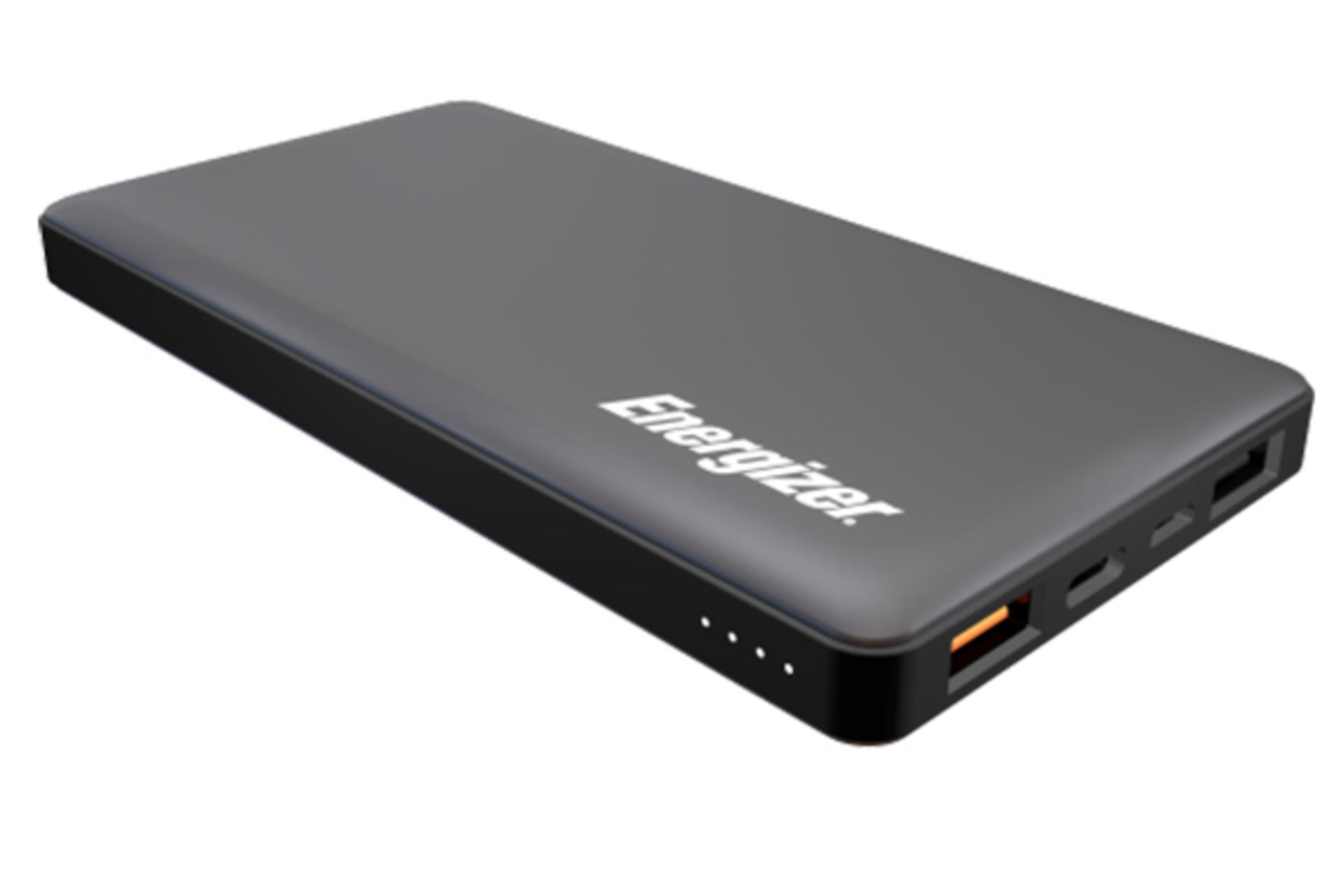 نمای خوابیده پاور بانک انرجایزر UE10015CQ مشکی به همراه محل درگاه