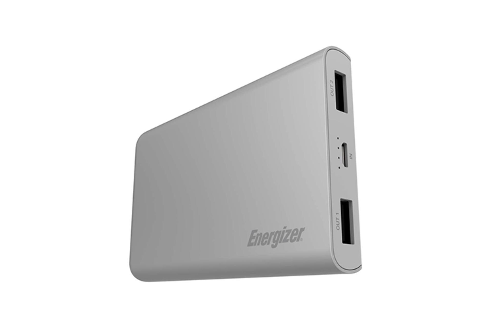 نمای خوابیده پاور بانک انرجایزر UE8003 و محل درگاه ها