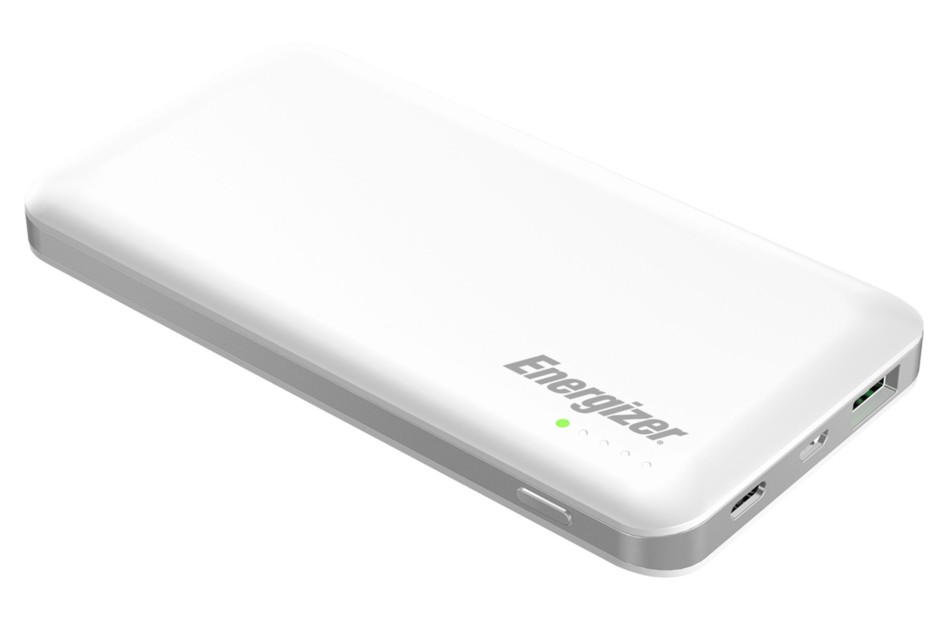 پاور بانک انرجایزر UE10025PQ سفید و نمای درگاه ها
