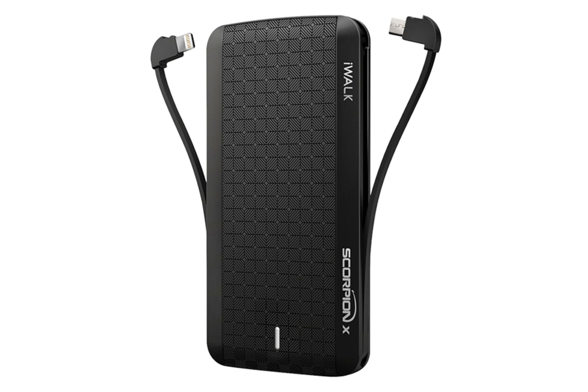 نمای جلو پاور بانک آی واک SCORPION 8000X به همراه سیم های سروخود