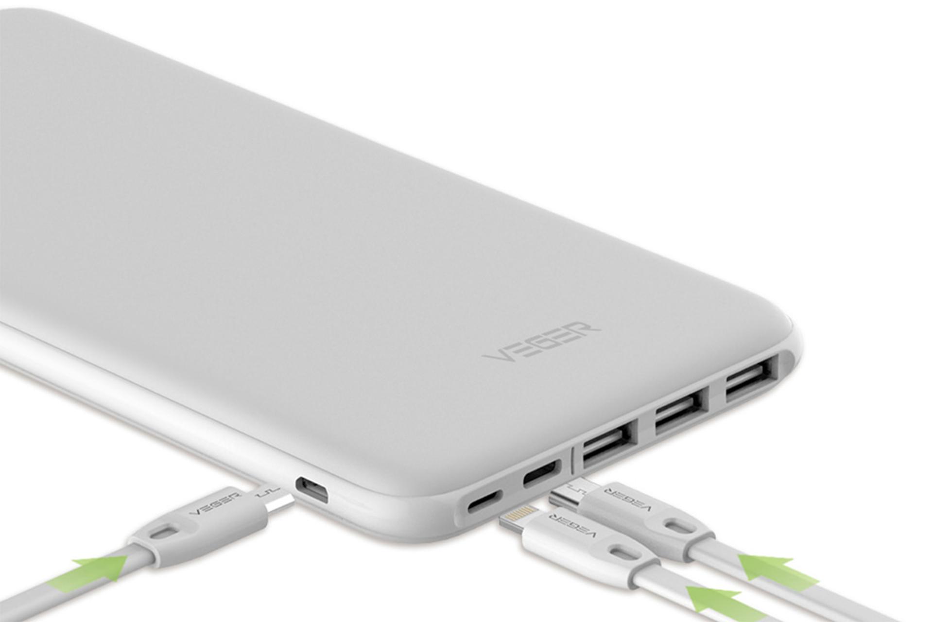 پاور بانک Veger V200 Pro Slim 20000mAh - پورت ها / وگر V200 Pro Slim با ظرفیت 20000 میلی‌آمپر ساعت