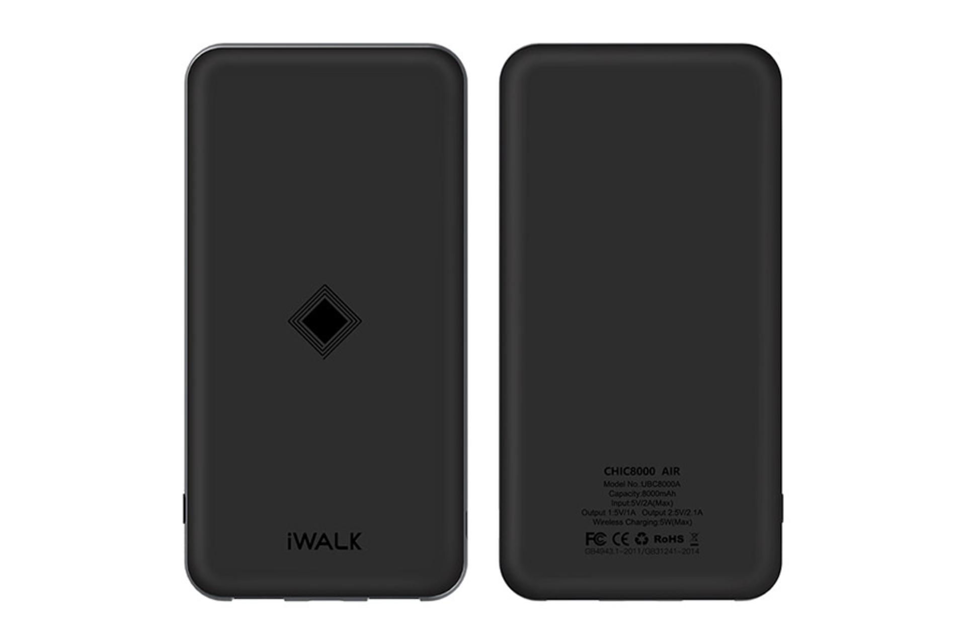 پاوربانک بی‌ سیم آی واک CHIC8000 AIR با ظرفیت 8000 میلی‌آمپر ساعت - نمای جلو و پشت