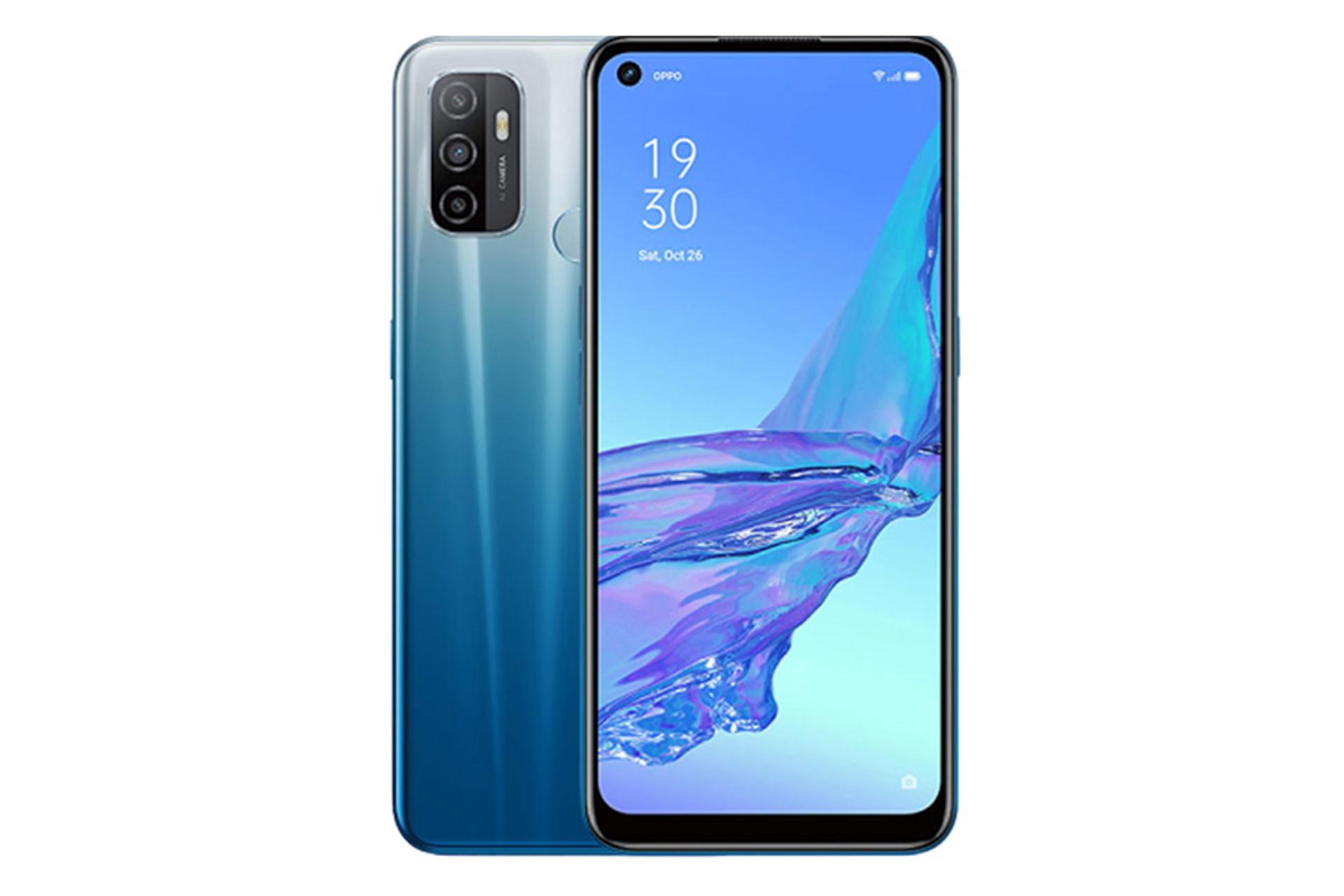 گوشی اوپو ای 53 رنگ آبی از نمای پشت و جلو
