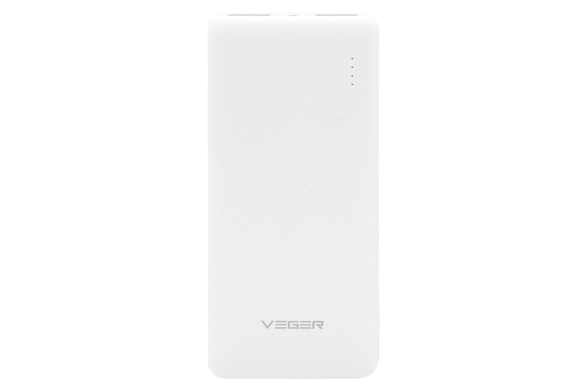 نمای روبرو پاور بانک وگر X052 با ظرفیت 5000 میلی‌آمپر ساعت VEGER X052 5000mAh سفید