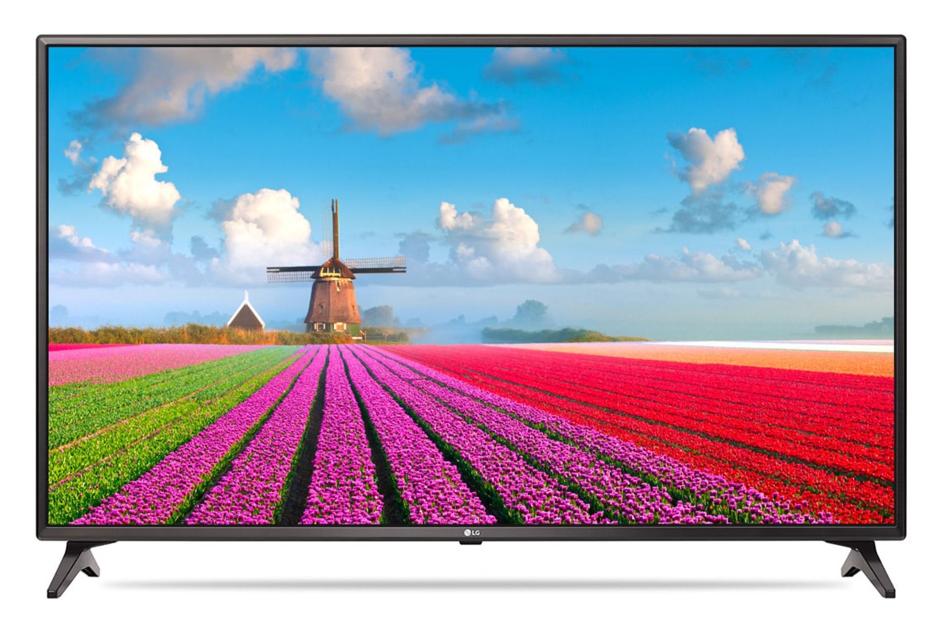 تلویزیون ال جی 49LJ6200 از نمای جلو با صفحه روشن