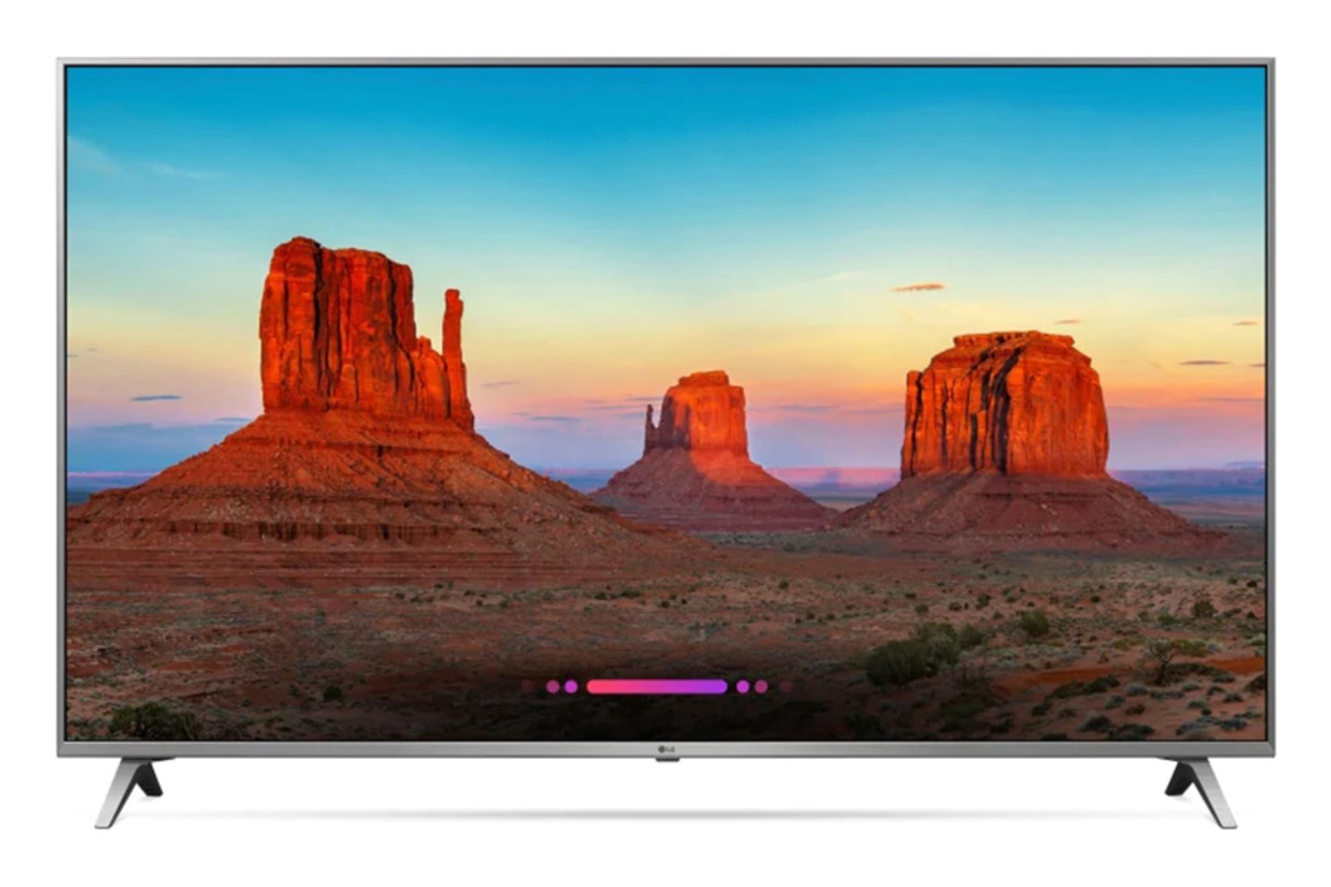 نمای جلو تلویزیون ال جی 65UK7700 با صفحه روشن