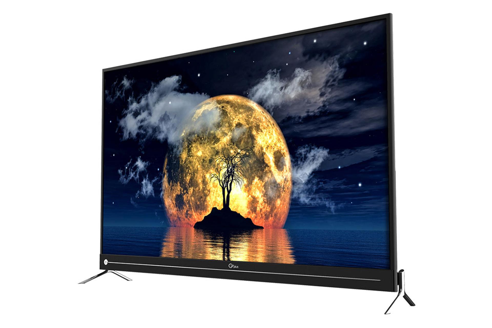 نمای نیمرخ تلویزیون جی پلاس 49JU812N در حالت روشن