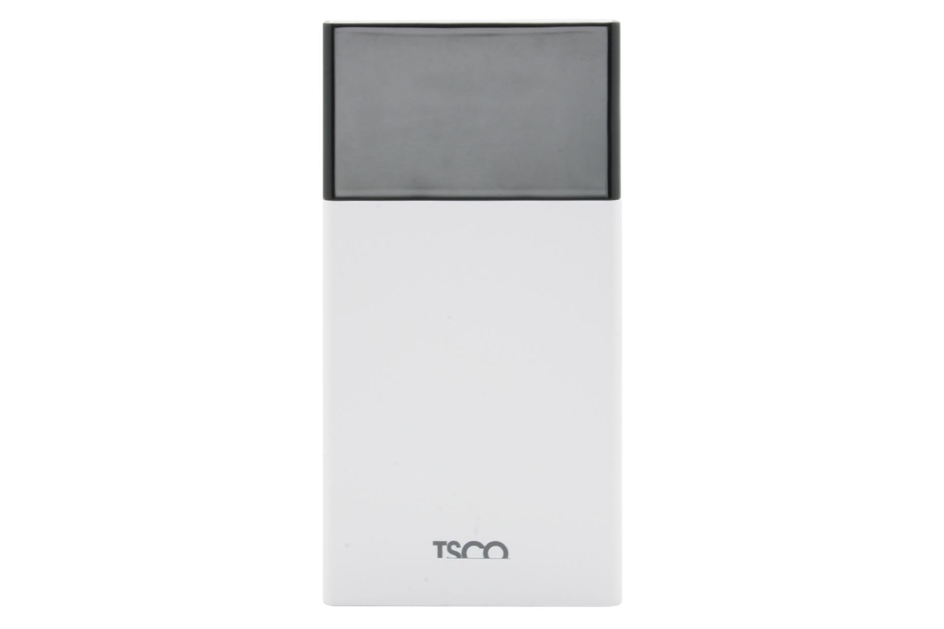 نمای روبرو پاور بانک تسکو TP 874L با ظرفیت 20000 میلی‌آمپر ساعت Tsco TP 874L 20000mAh سفید