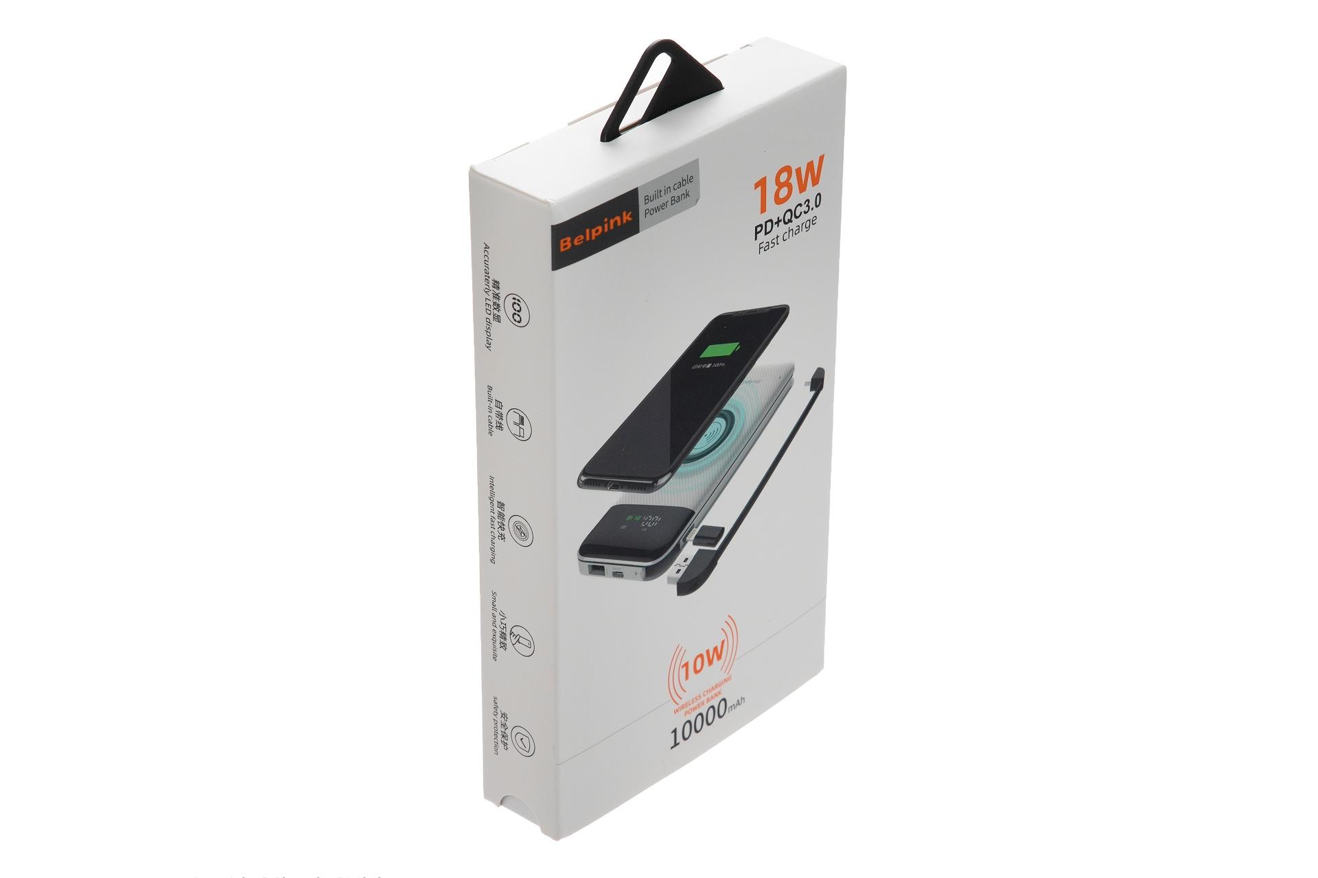 جعبه پاور بانک بلپینک 932WP با ظرفیت 10000 میلی‌آمپر ساعت با امکان شارژ وایرلس Belpink 932WP