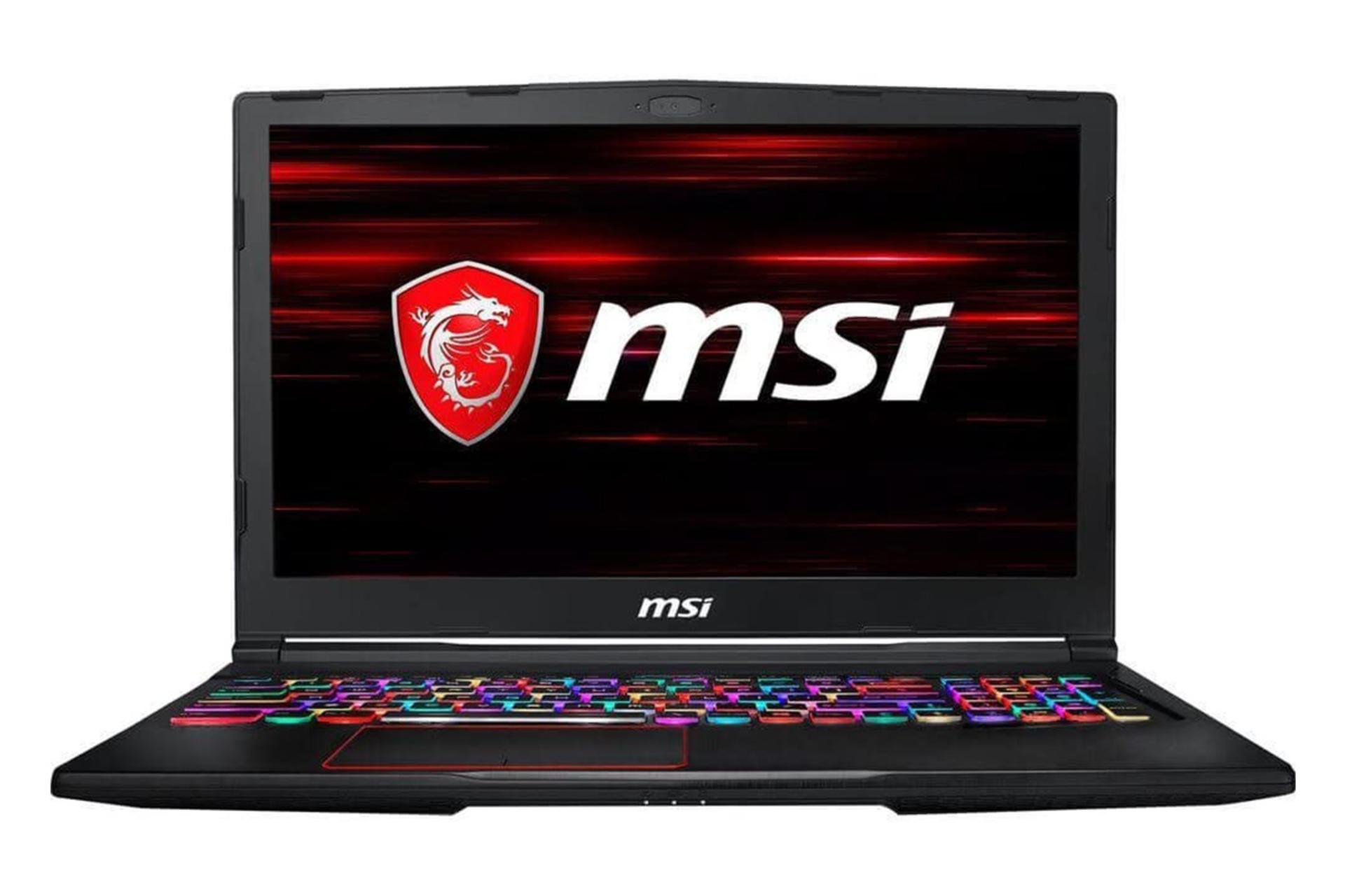 نمای جلو لپ تاپ ام اس آی ریدر GE63 با صفحه روشن