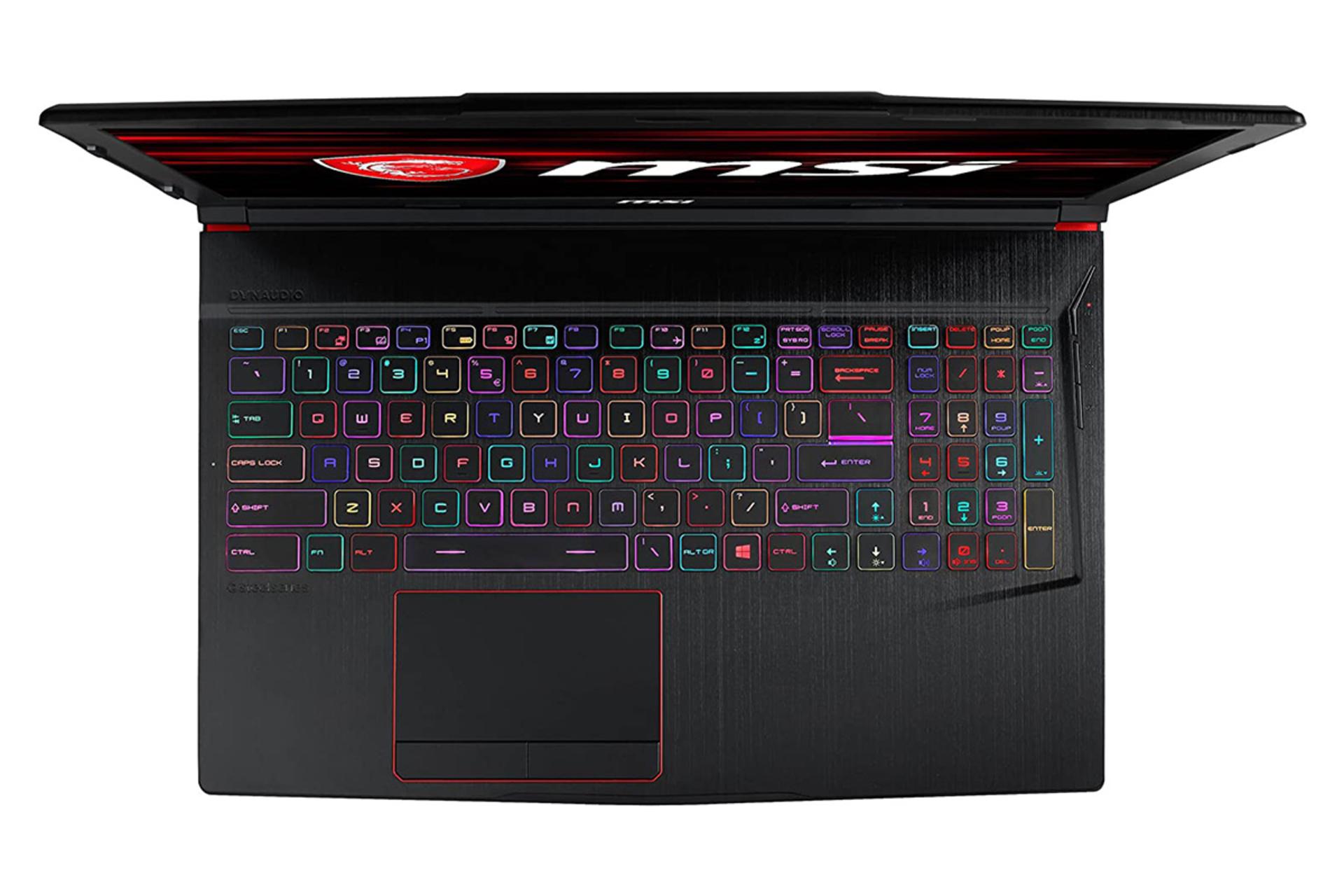 نمای بالا لپ تاپ ام اس آی ریدر GE63 و نمایش کیبورد