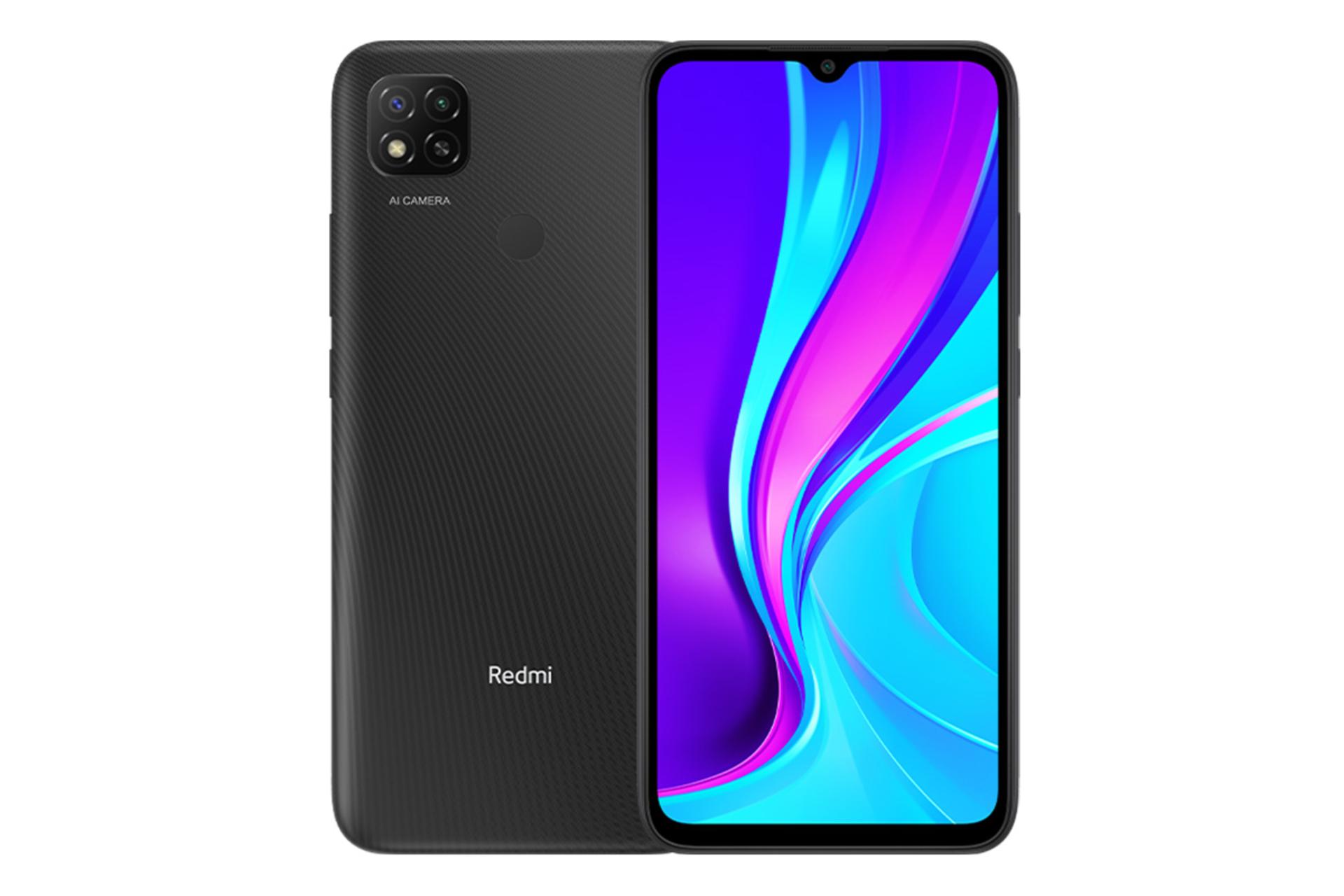 گوشی شیائومی ردمی 9 نسخه هند رنگ مشکی از نمای پشت و جلو