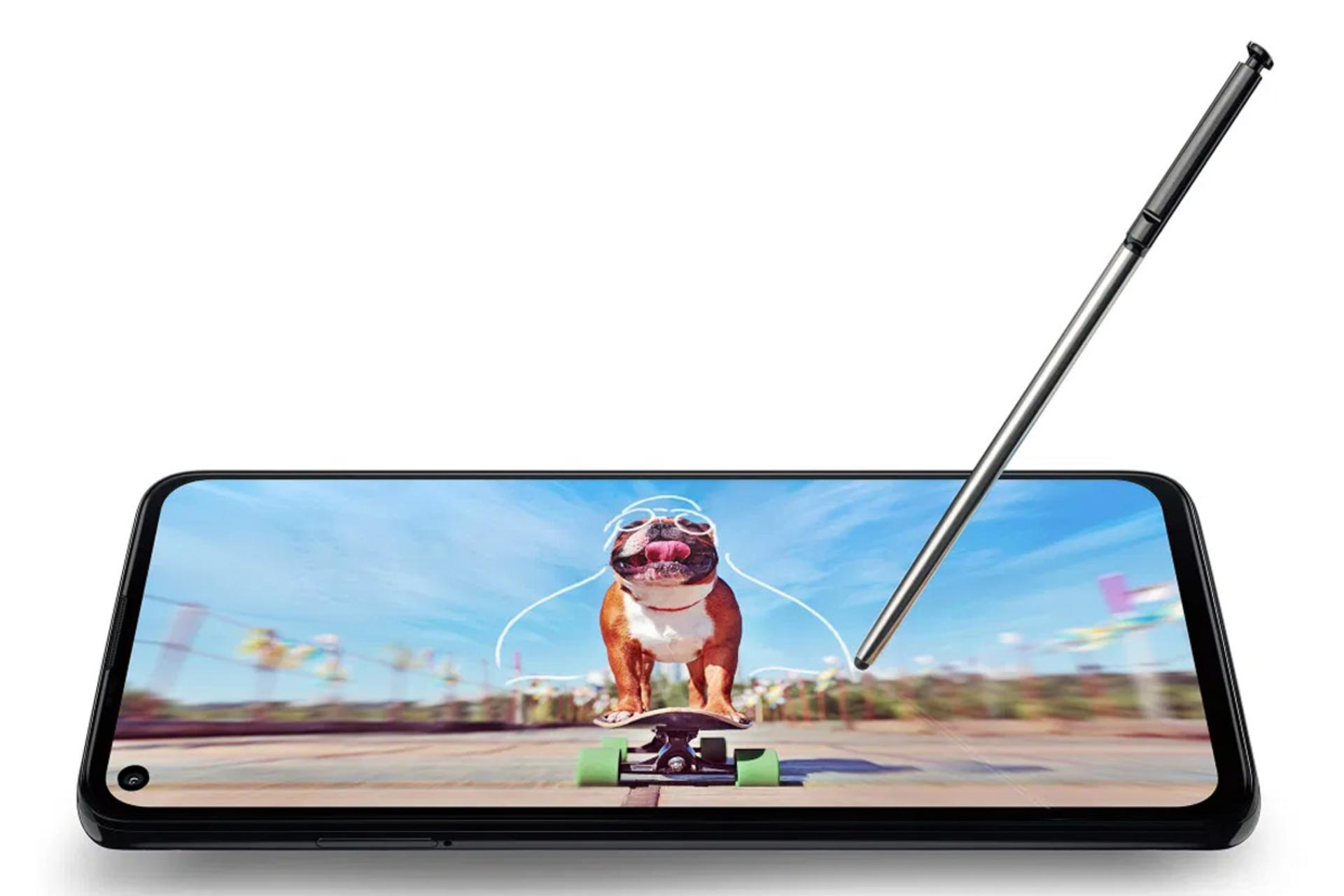 نمای جلو و قلم لمسی موتو جی استایلوس موتورولا مدل 2021 رنگ مشکی